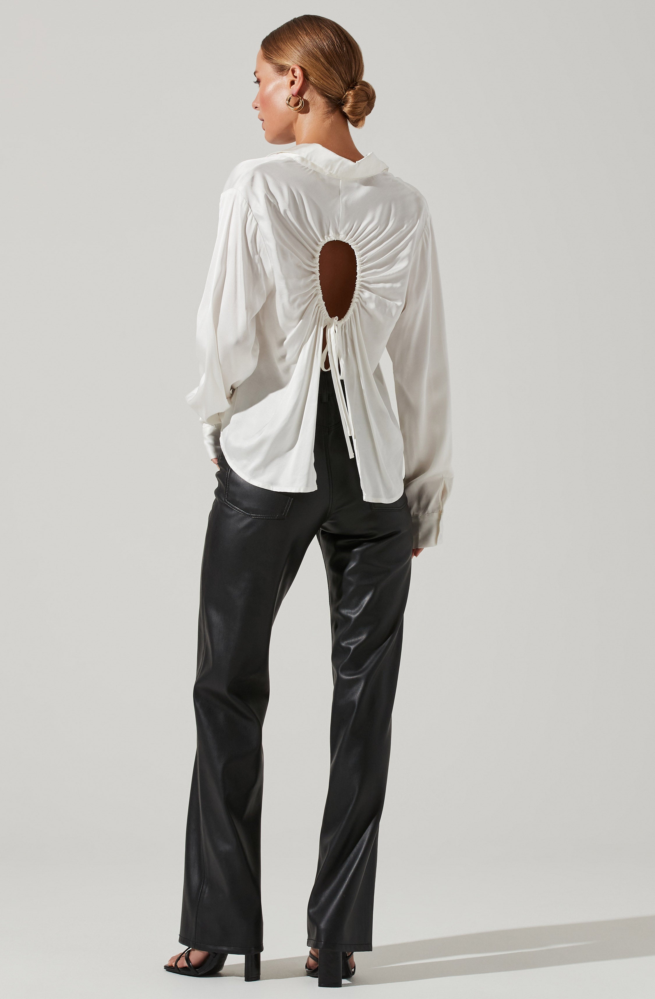 Bradford Satin Open Back Long Sleeve Top-Aljck