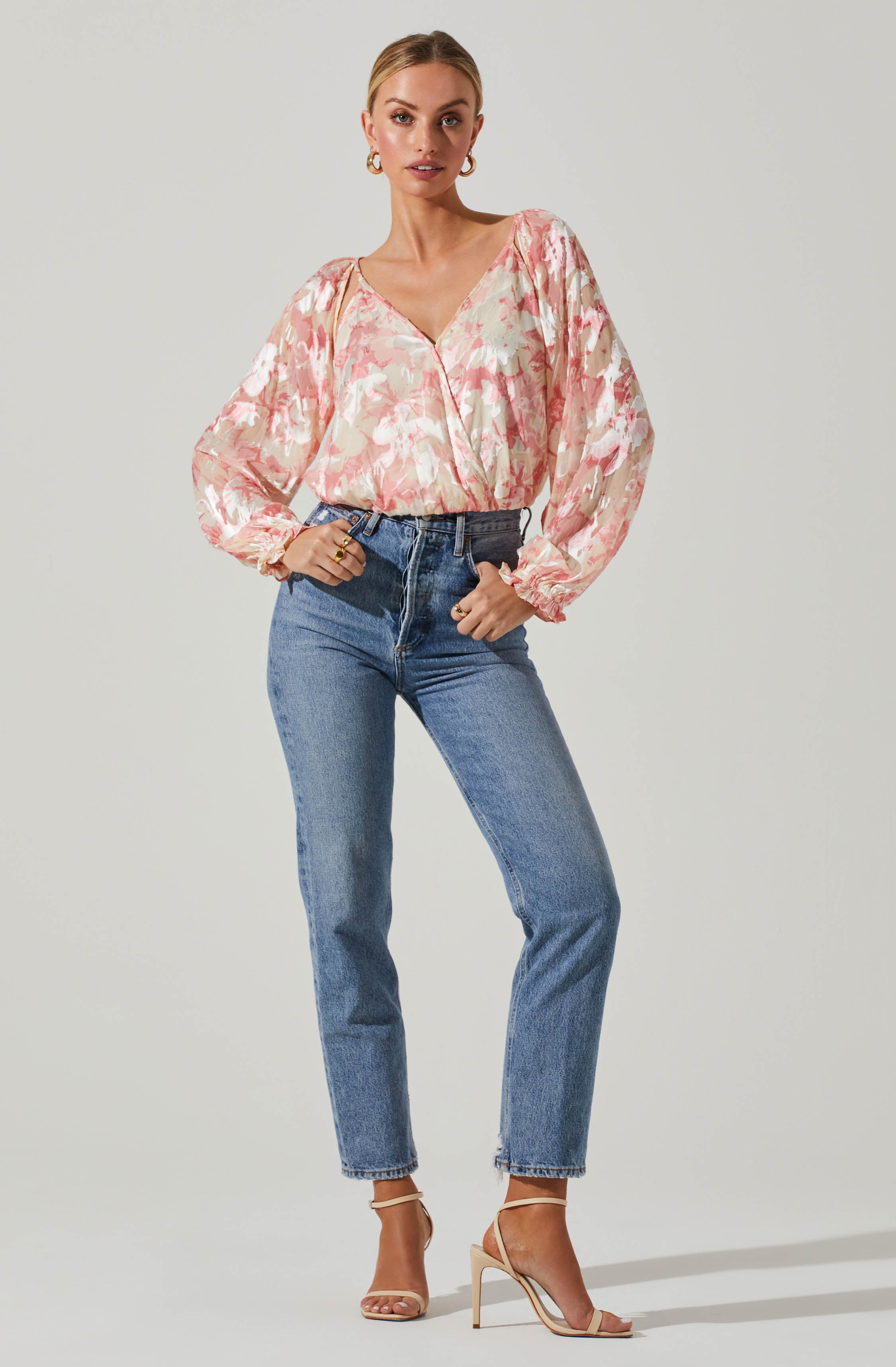 Kamari Floral Burnout Long Sleeve Top-Aljck