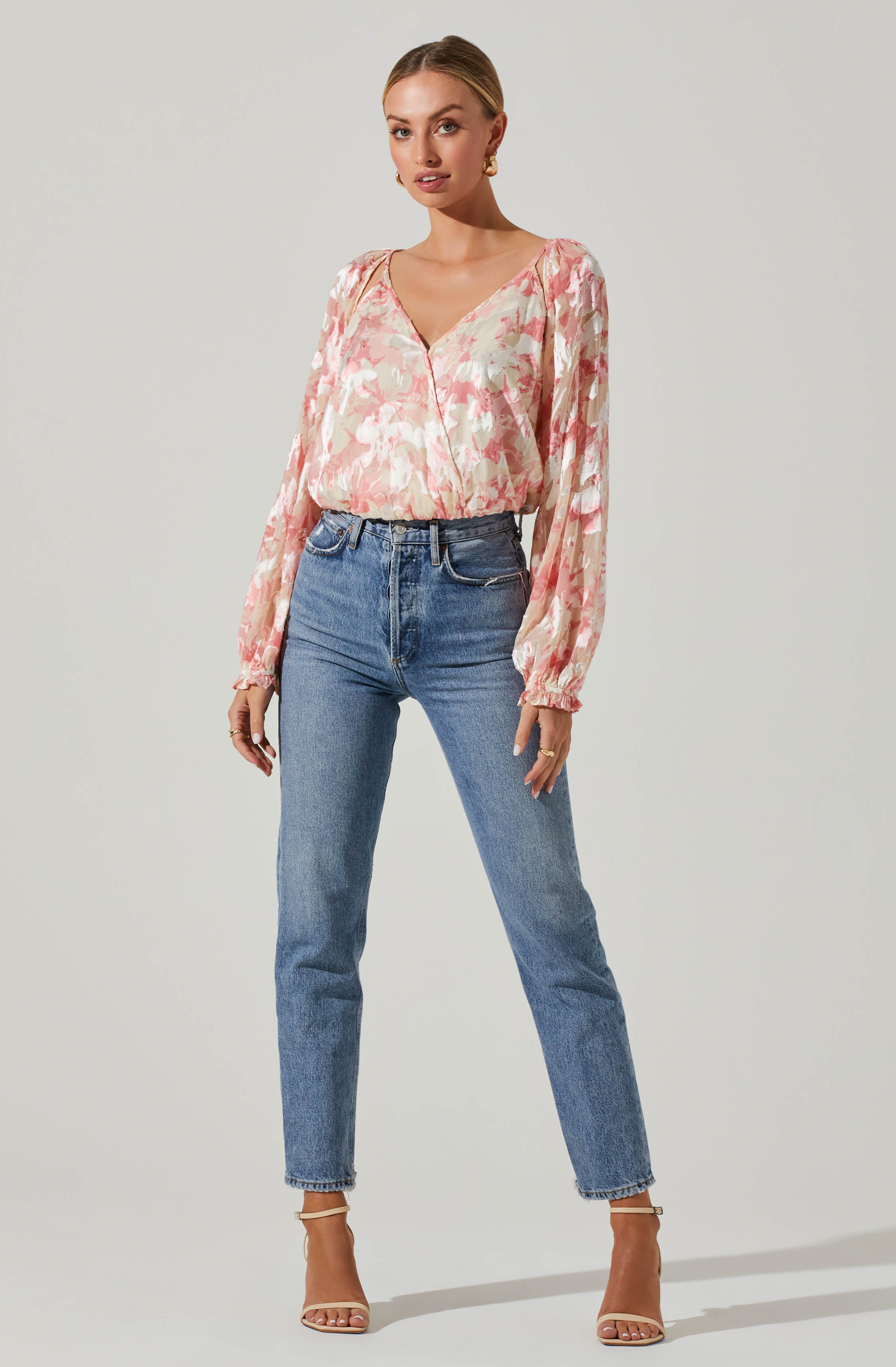 Kamari Floral Burnout Long Sleeve Top-Aljck