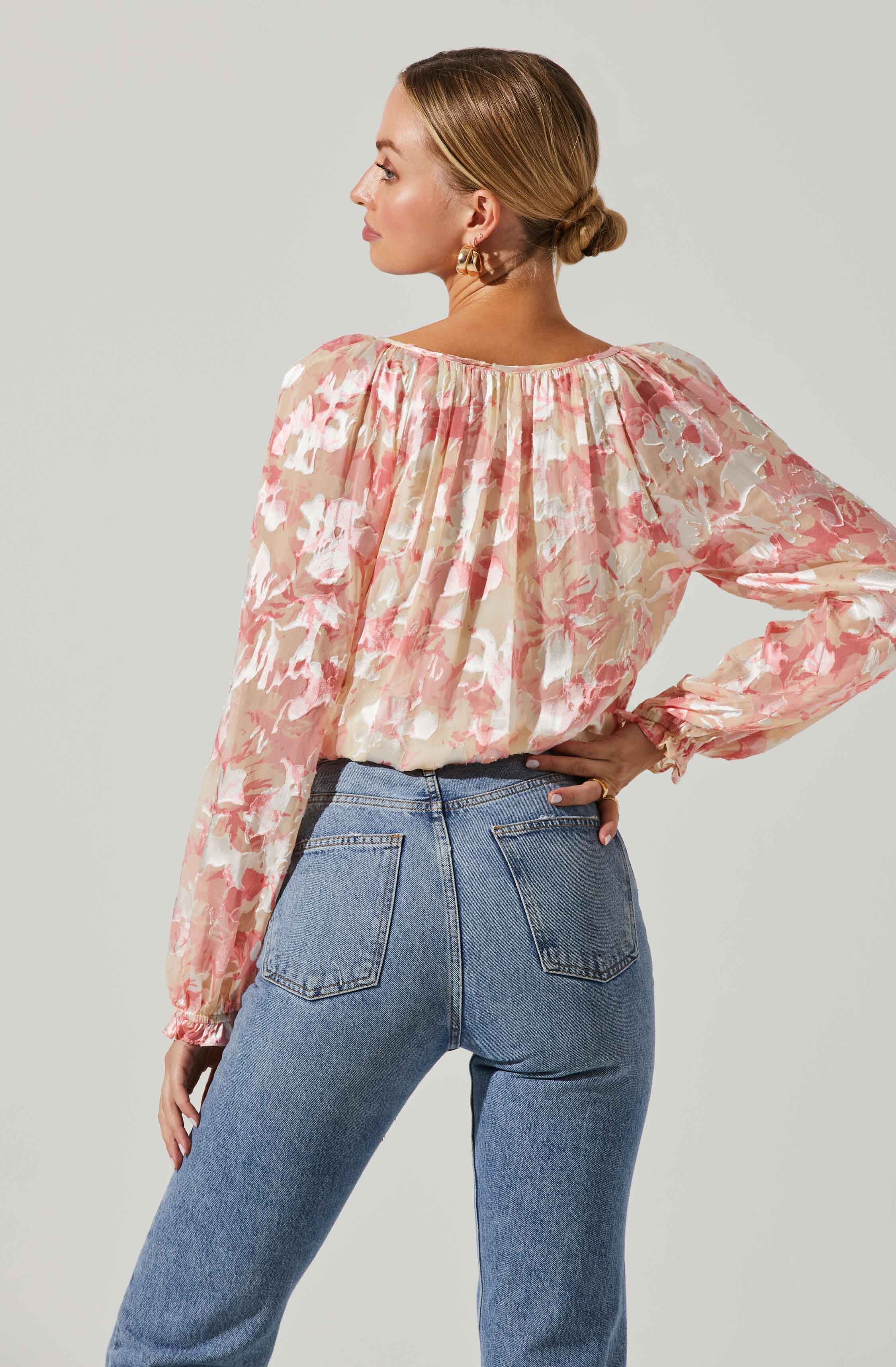Kamari Floral Burnout Long Sleeve Top-Aljck