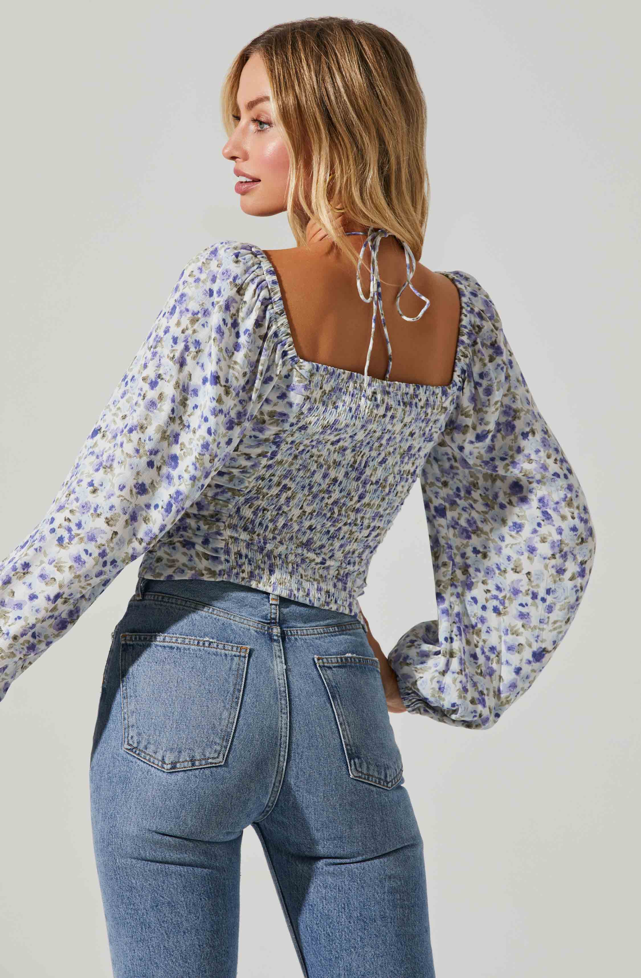 Tavira Floral Halter Neck Long Sleeve Top-Aljck