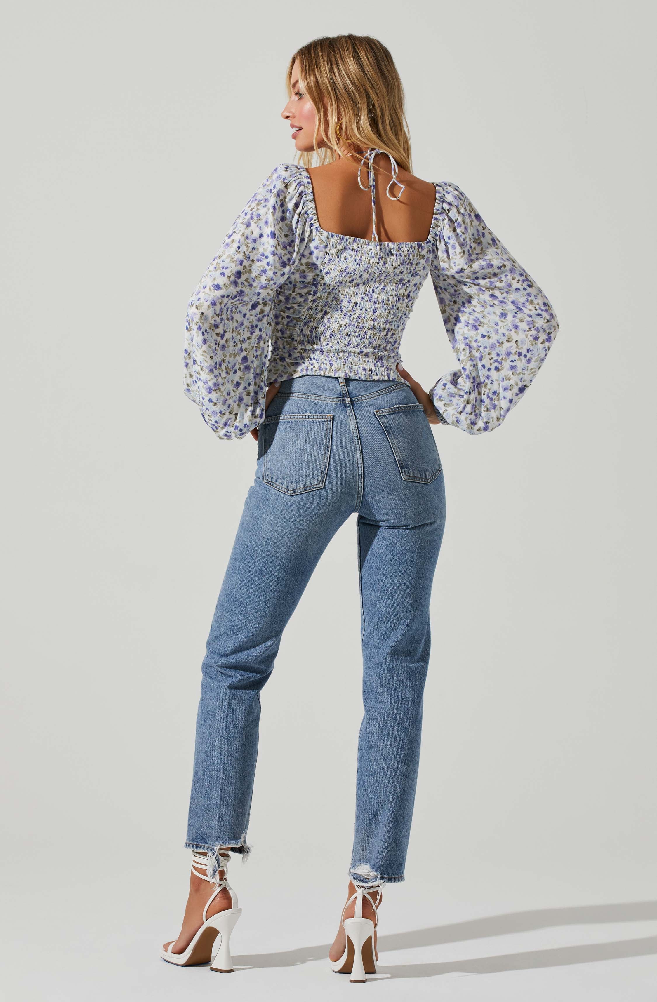 Tavira Floral Halter Neck Long Sleeve Top-Aljck