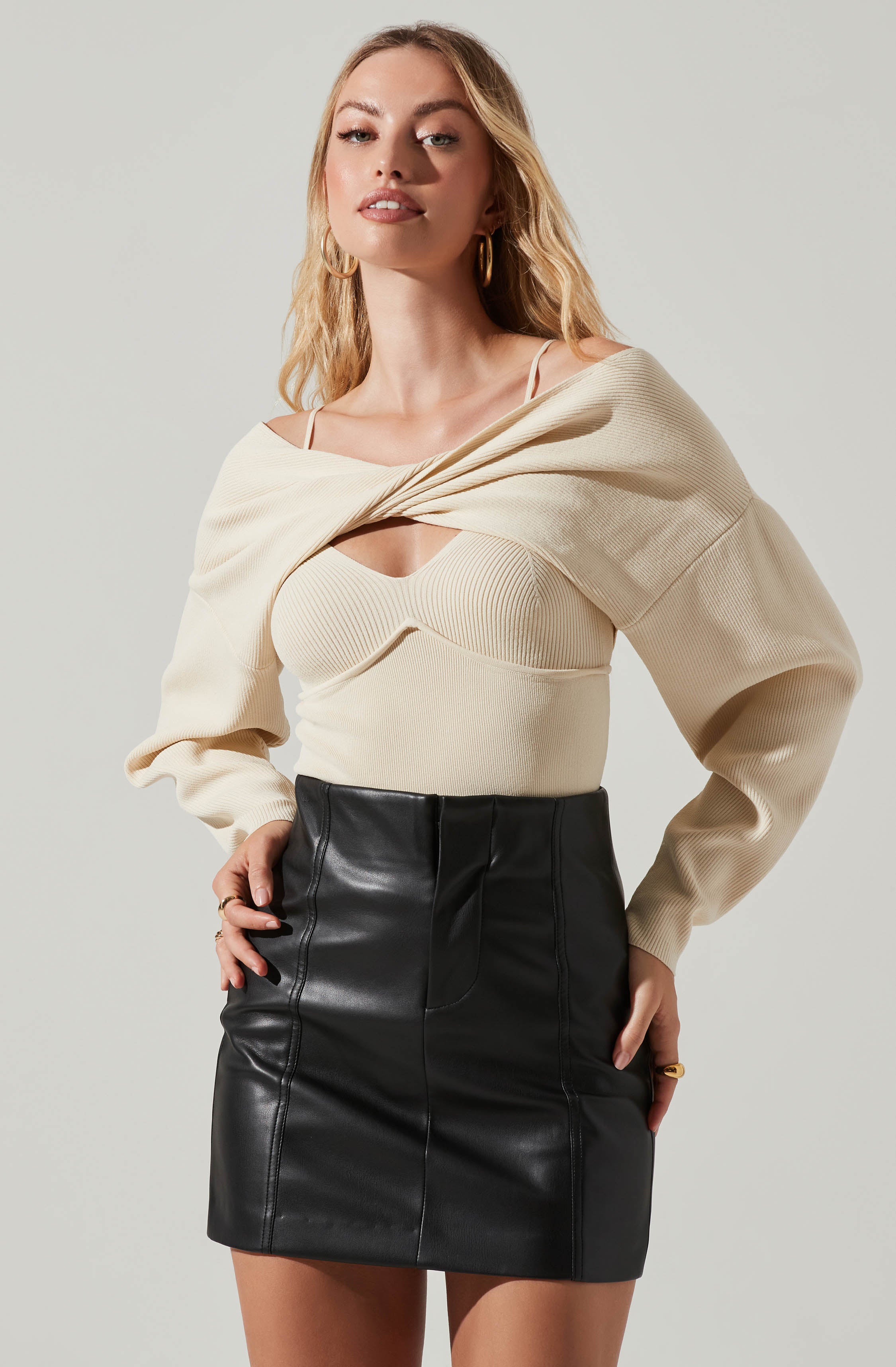 Martha Ribbed Knit Cami and Shrug Sweater Set-Aljck