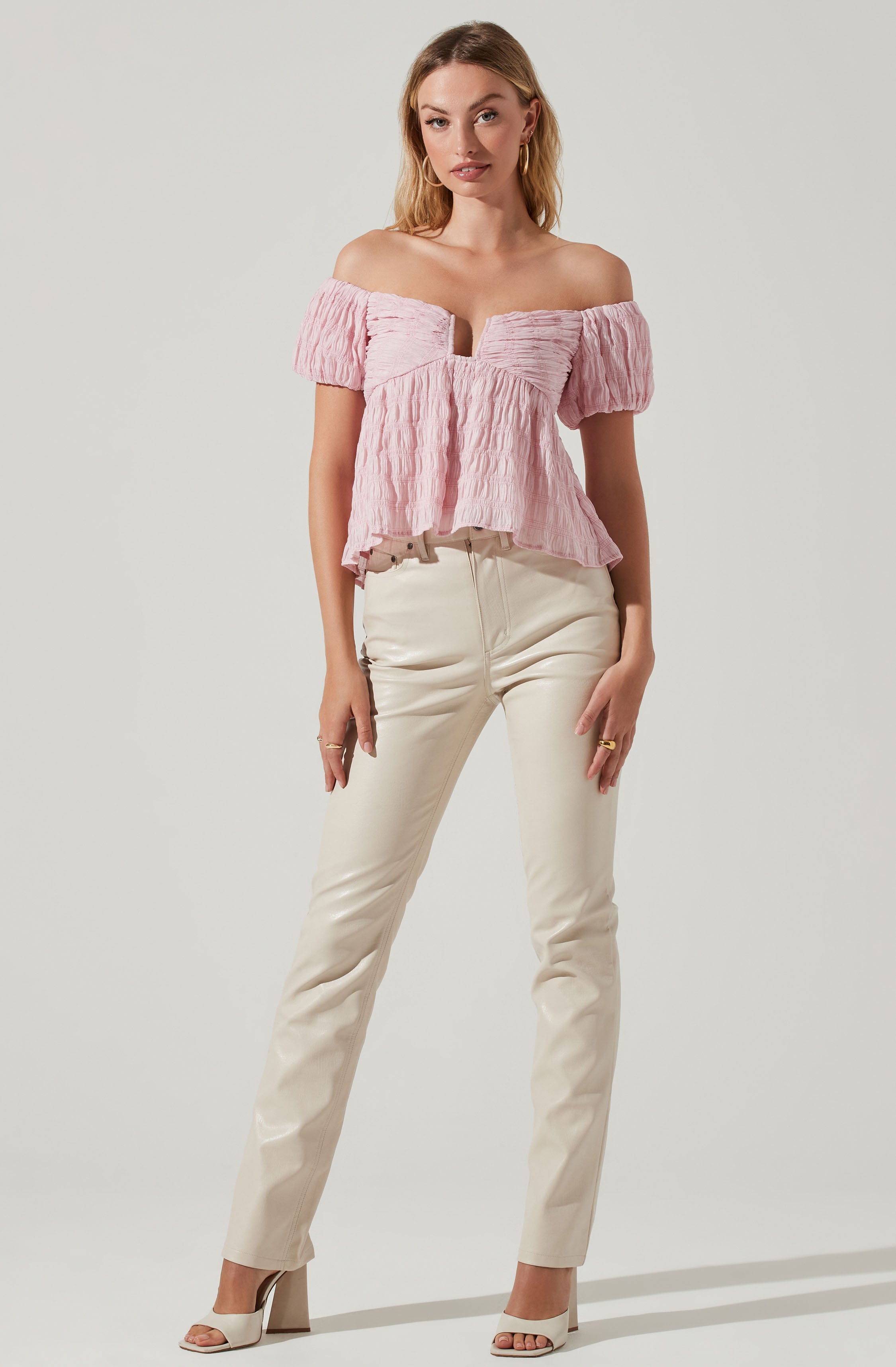 Nalda Crinkle Puff Sleeve Top-Aljck