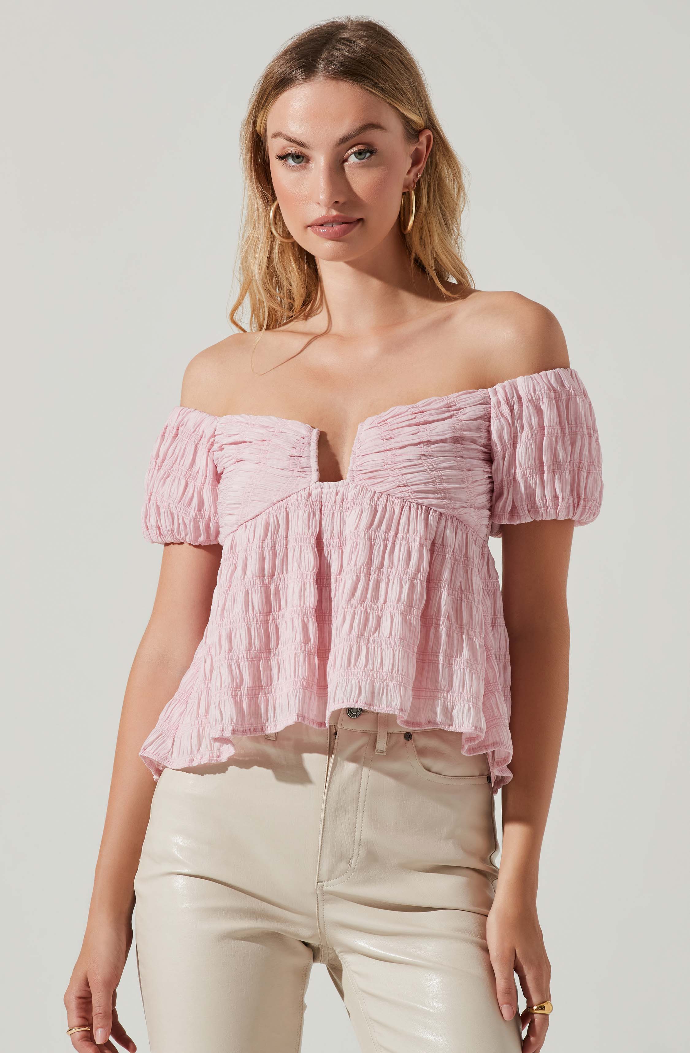 Nalda Crinkle Puff Sleeve Top-Aljck