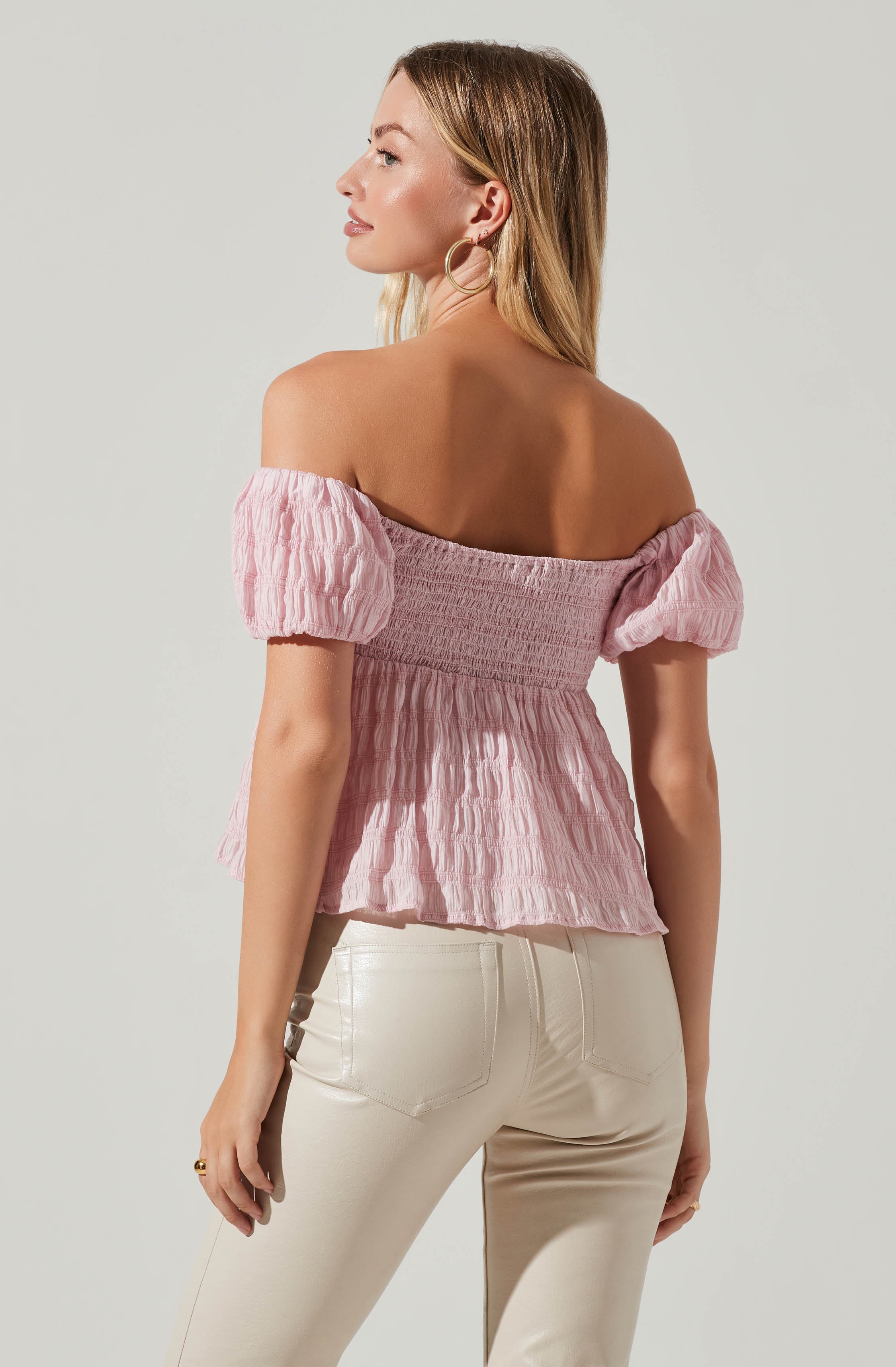 Nalda Crinkle Puff Sleeve Top-Aljck