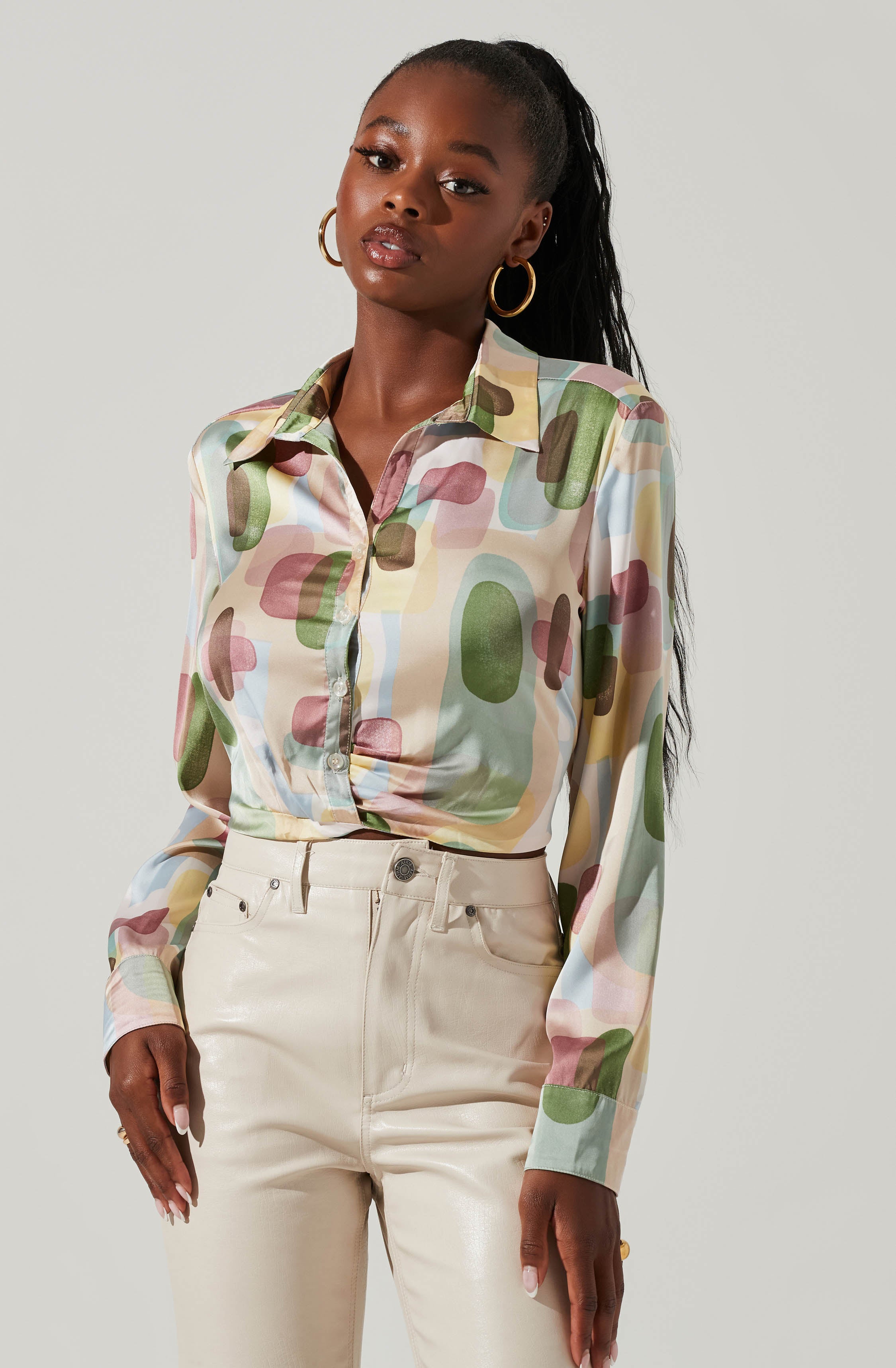 Camden Geo Print Button Down Top-Aljck