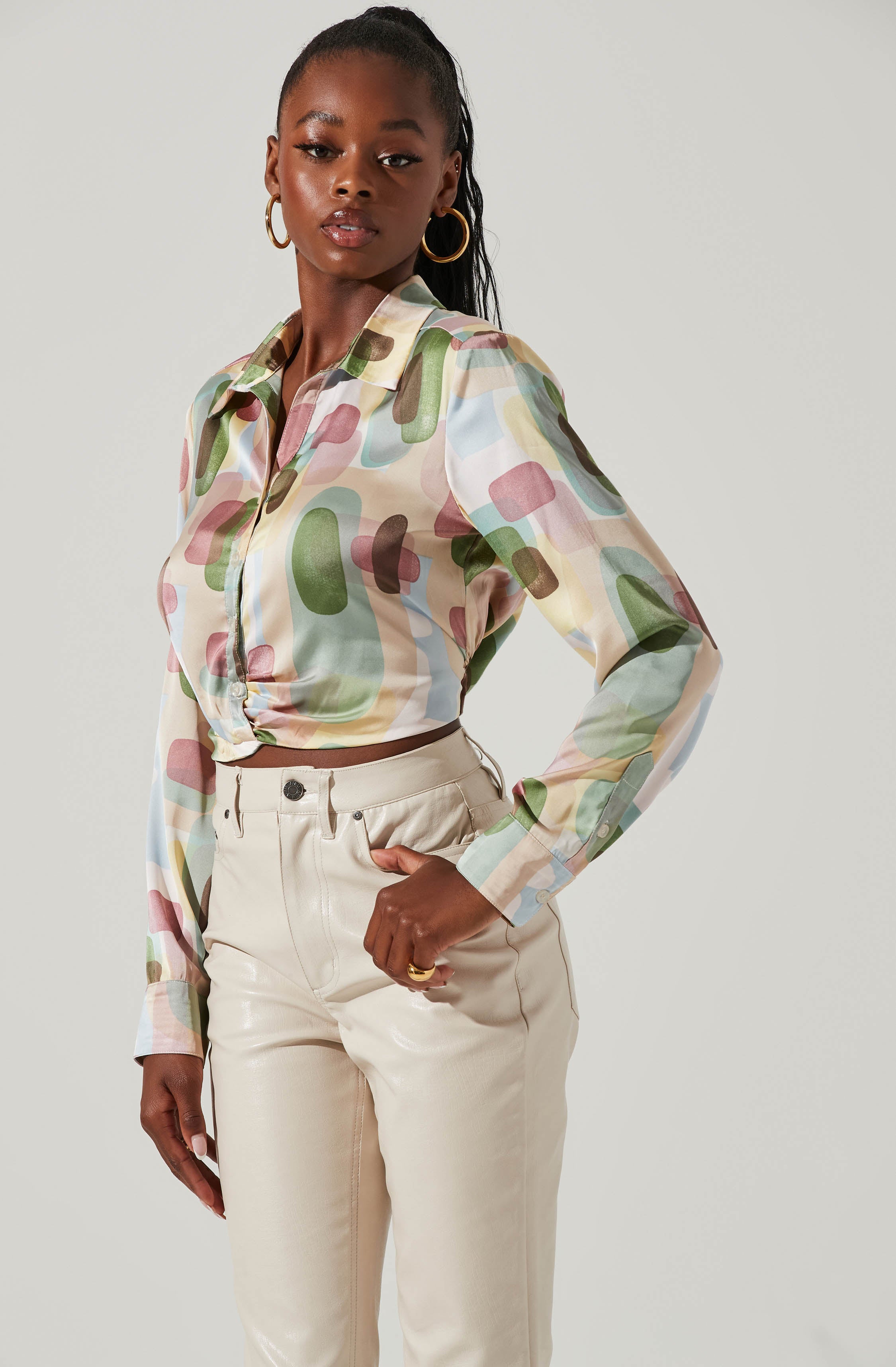 Camden Geo Print Button Down Top-Aljck