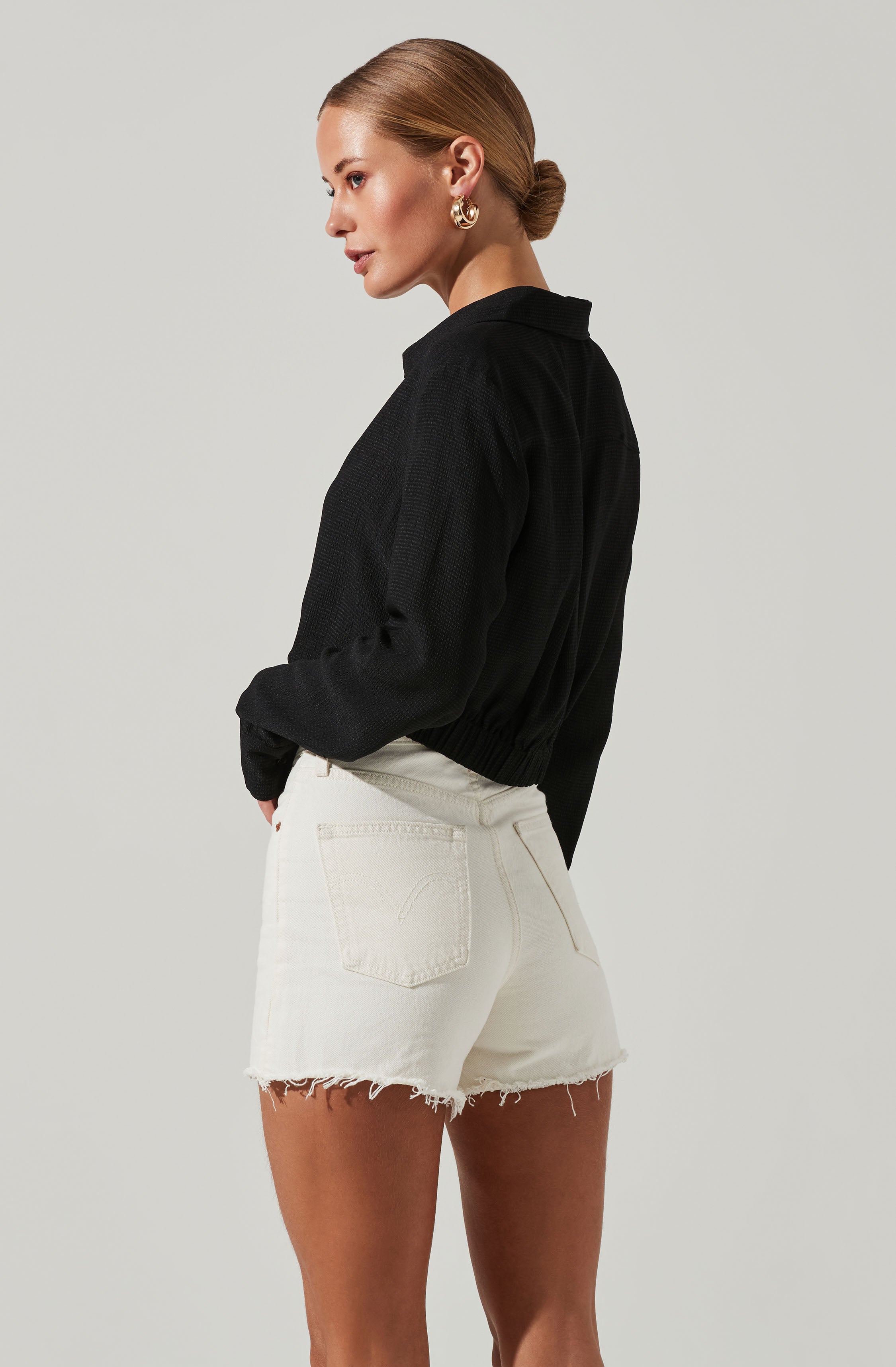 Camden Cropped Button Down Collared Top-Aljck