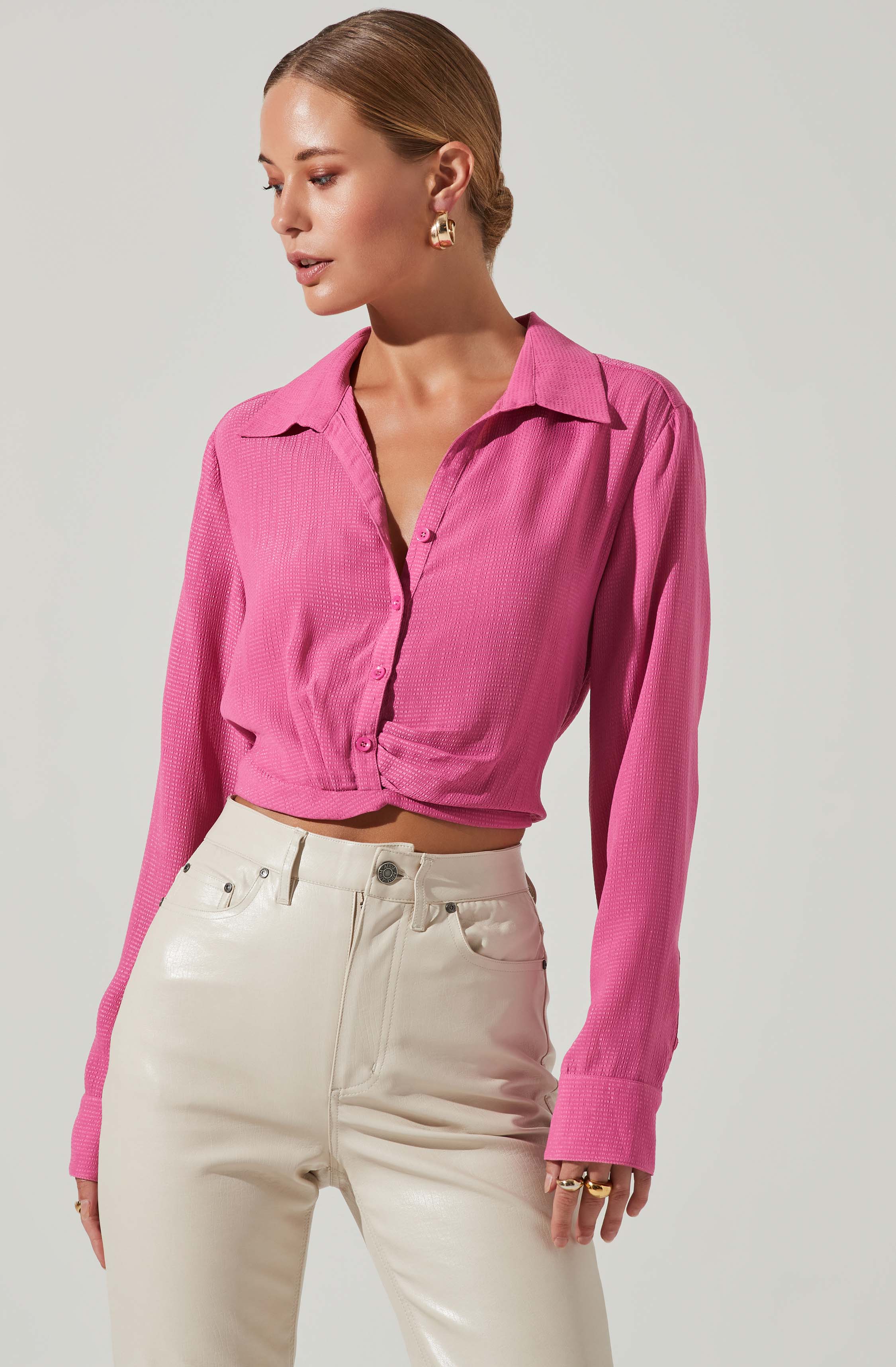 Camden Cropped Button Down Collared Top-Aljck