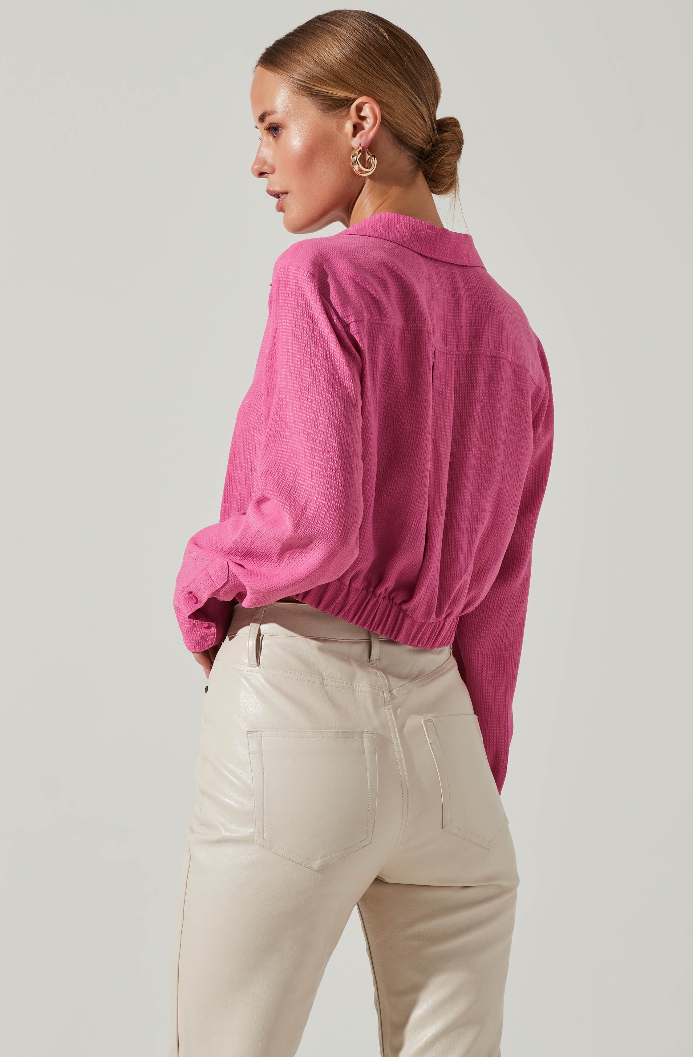 Camden Cropped Button Down Collared Top-Aljck