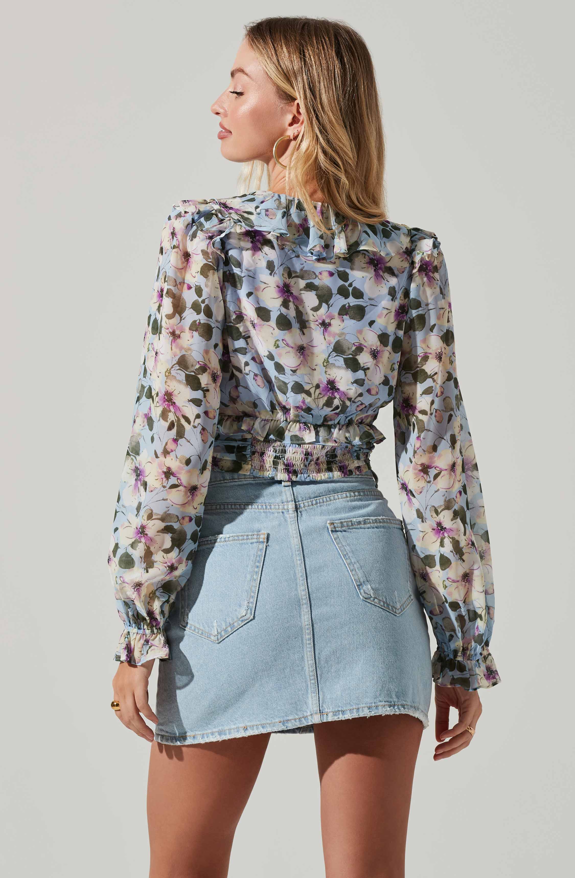 Loxley Floral Ruffle Long Sleeve Top-Aljck