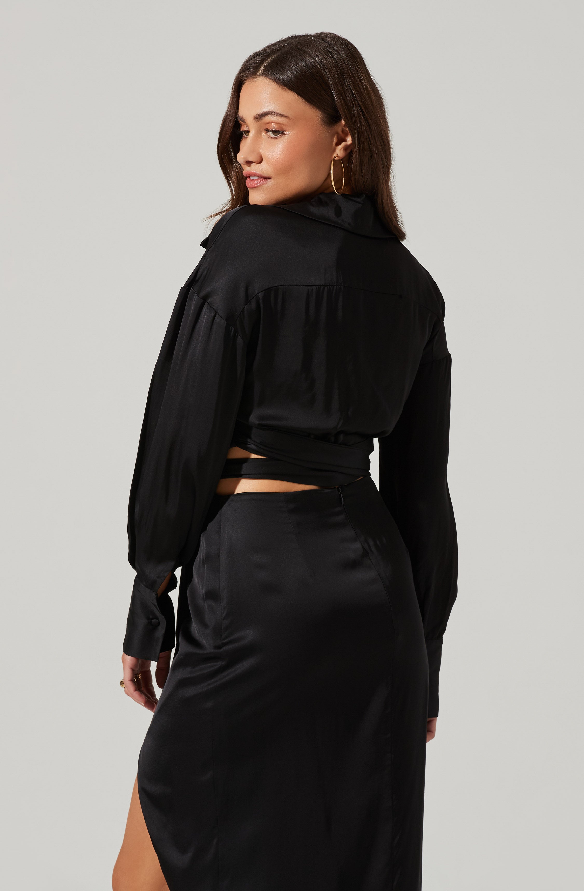 Loretta Satin Cropped Tie Waist Top-Aljck
