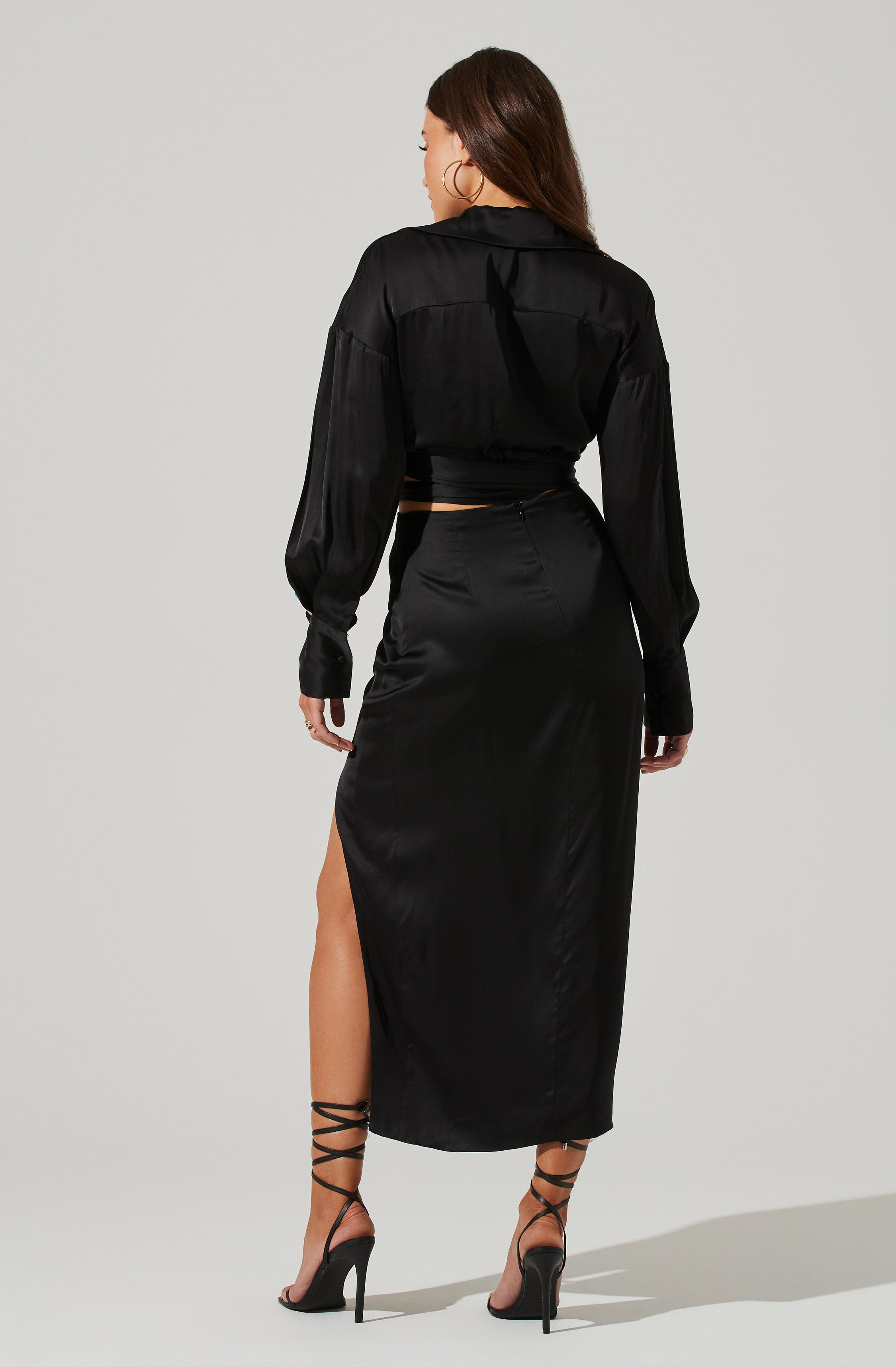 Loretta Satin Cropped Tie Waist Top-Aljck