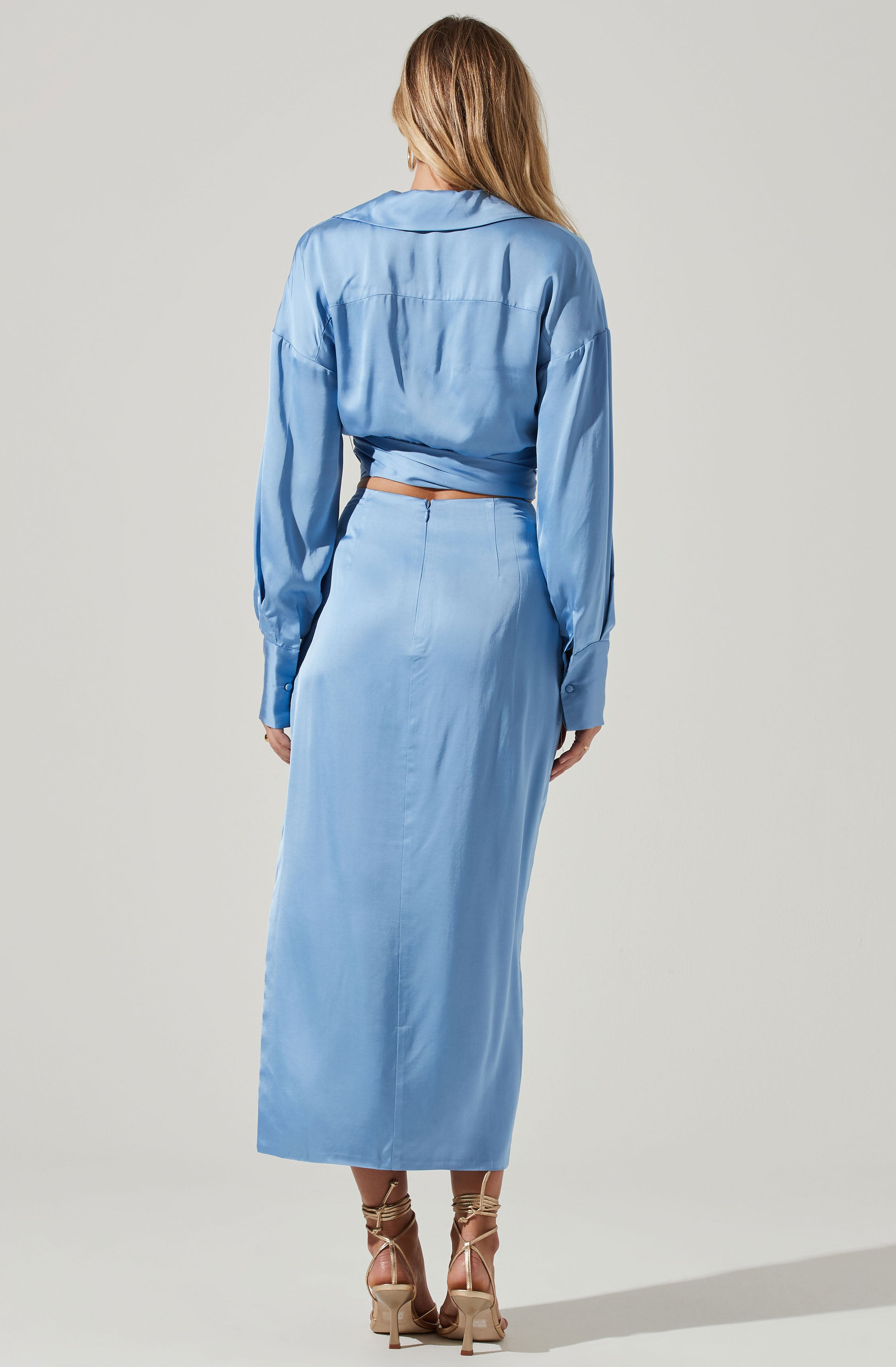 Loretta Satin Cropped Tie Waist Top-Aljck