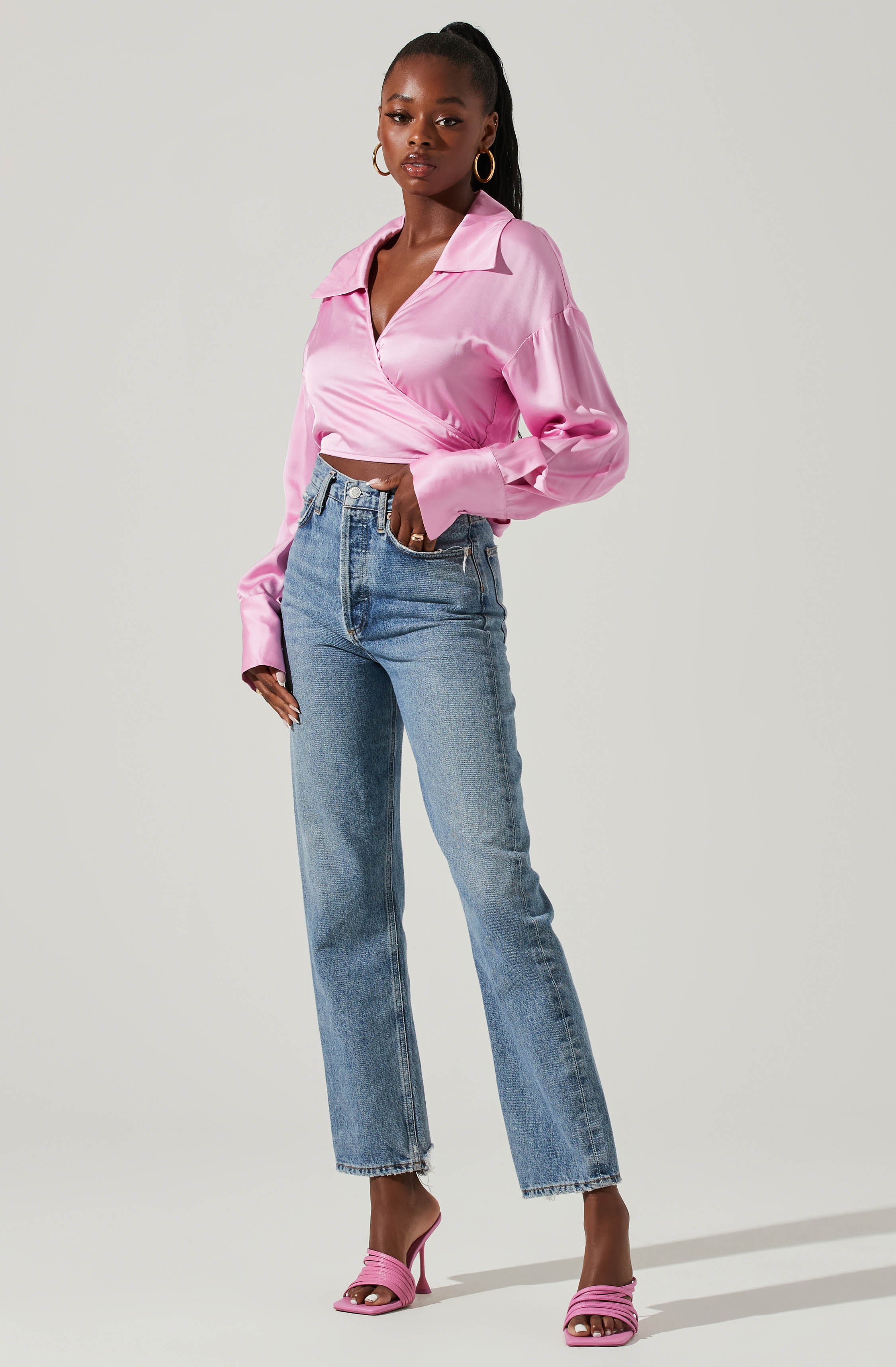 Loretta Satin Cropped Tie Waist Top-Aljck