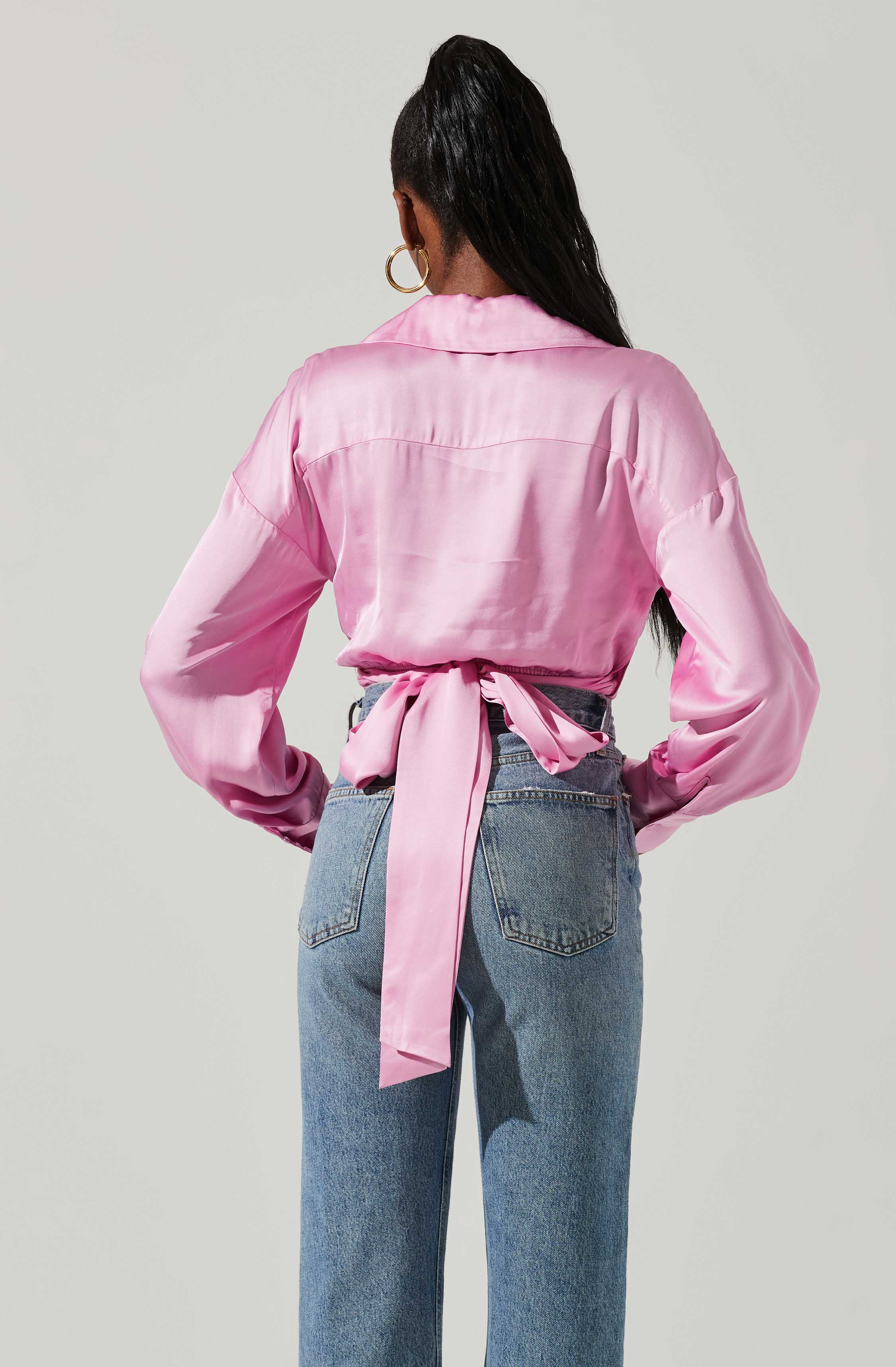 Loretta Satin Cropped Tie Waist Top-Aljck