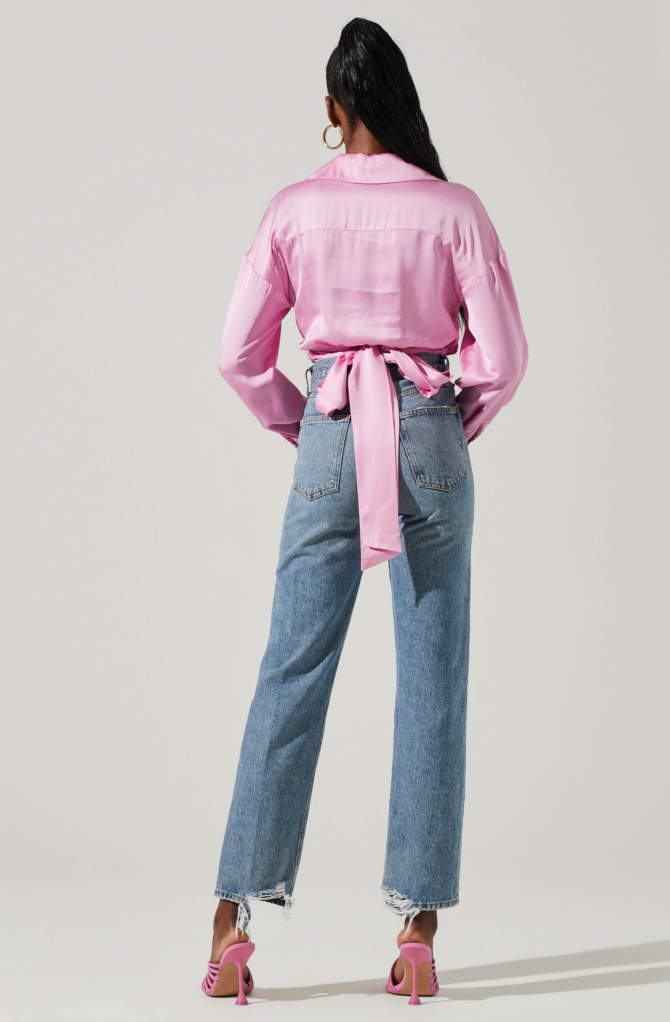 Loretta Satin Cropped Tie Waist Top-Aljck