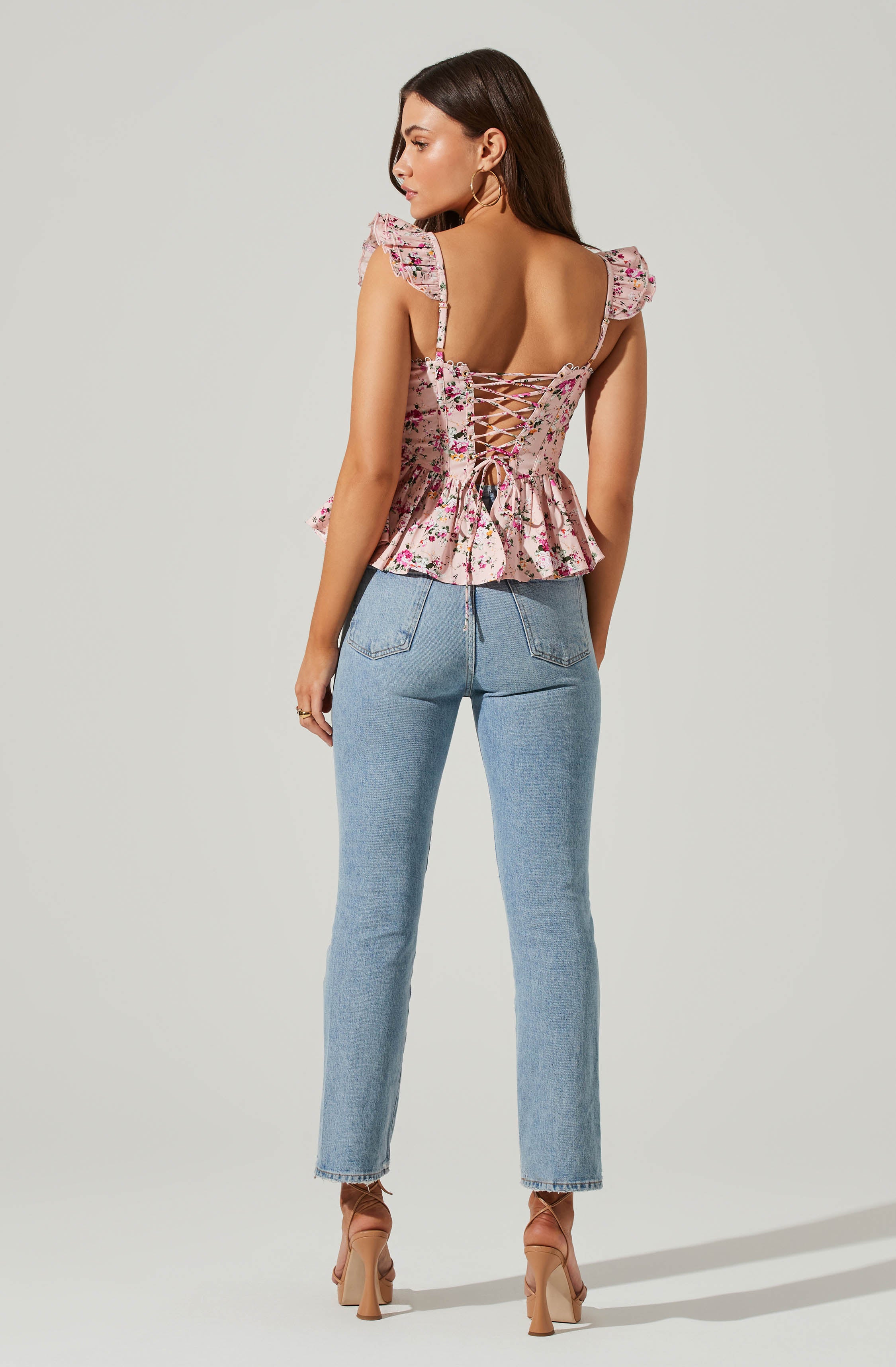 Baylin Floral Corset Peplum Top-Aljck