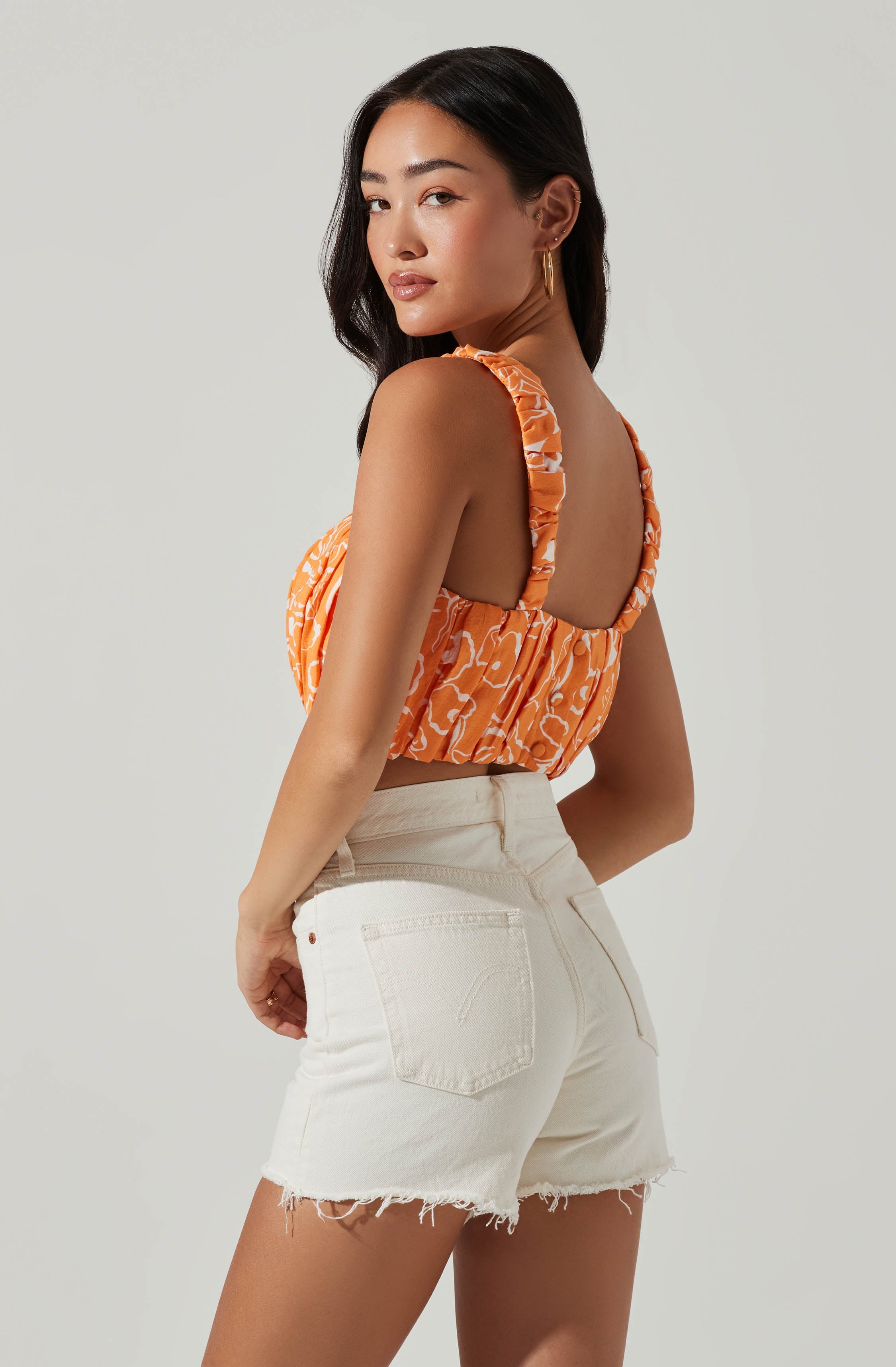 Daija Floral Square Neck Crop Top-Aljck