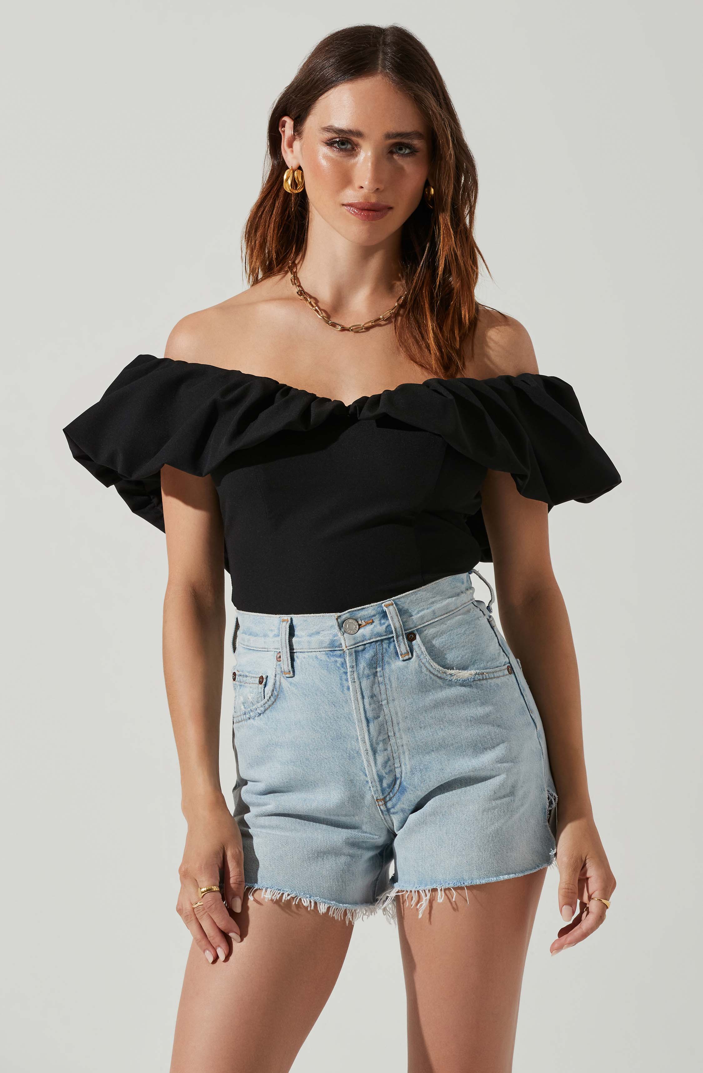 Claribelle Ruffle Hem Off Shoulder Top-Aljck