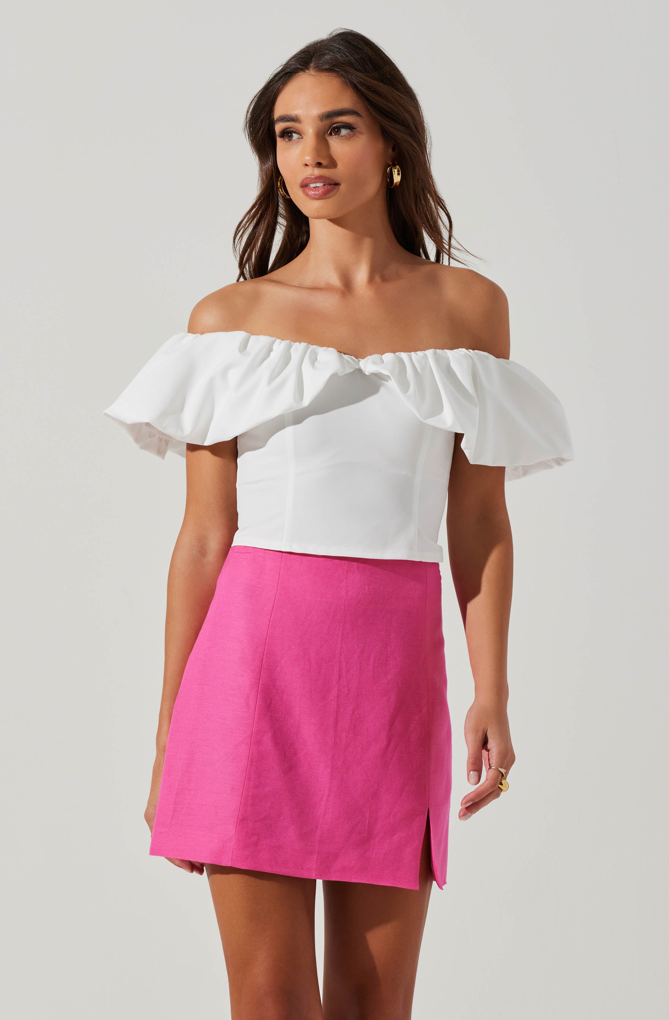 Claribelle Ruffle Hem Off Shoulder Top-Aljck