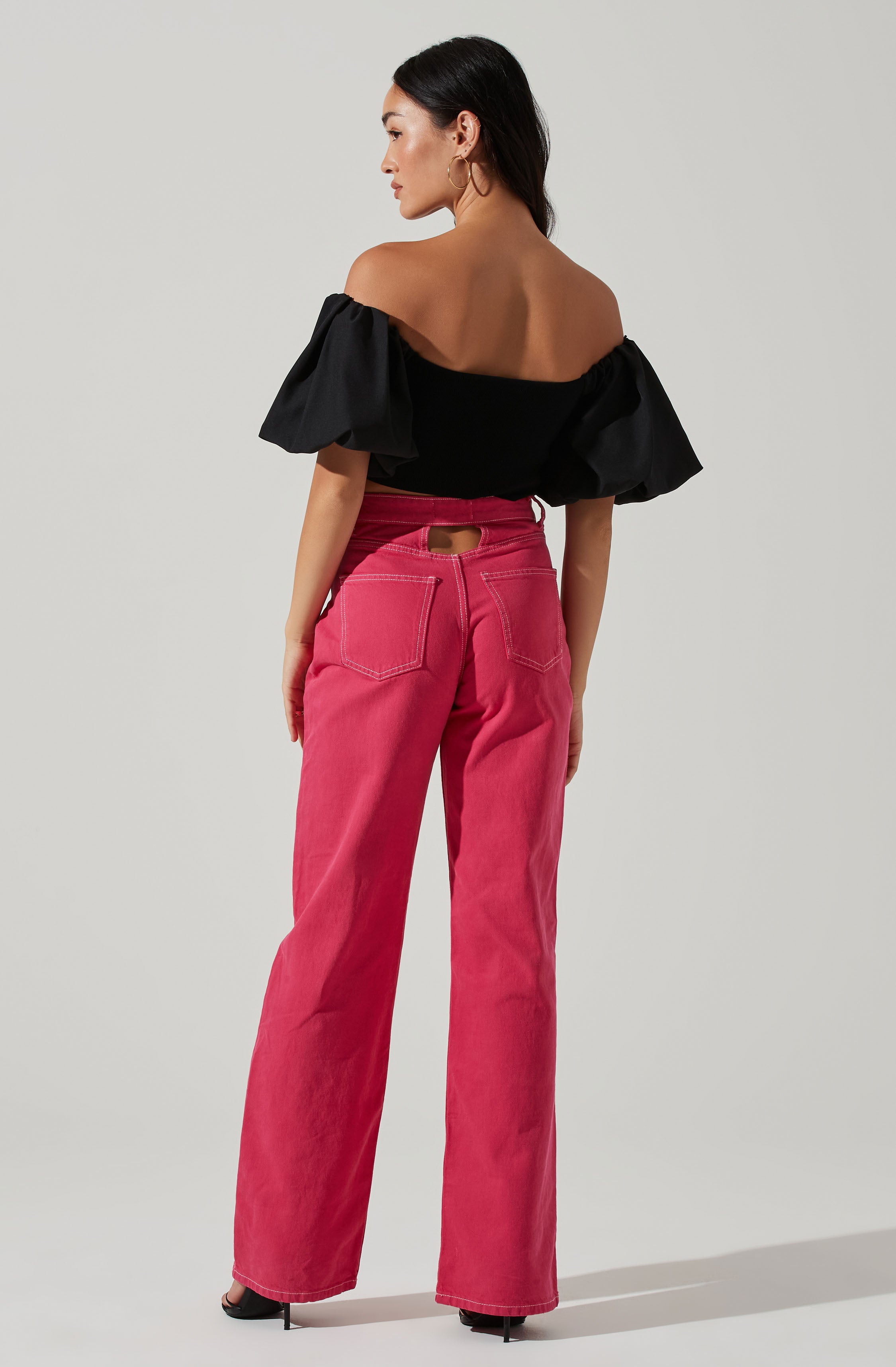 Carminia Sweater Knit Off Shoulder Puff Sleeve Top-Aljck