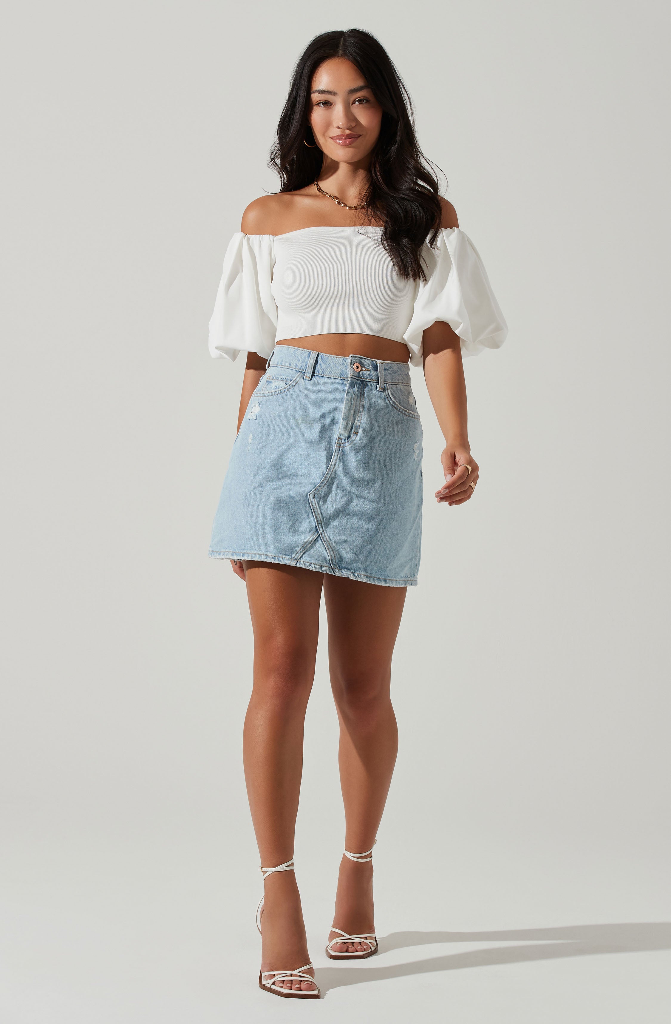 Carminia Sweater Knit Off Shoulder Puff Sleeve Top-Aljck