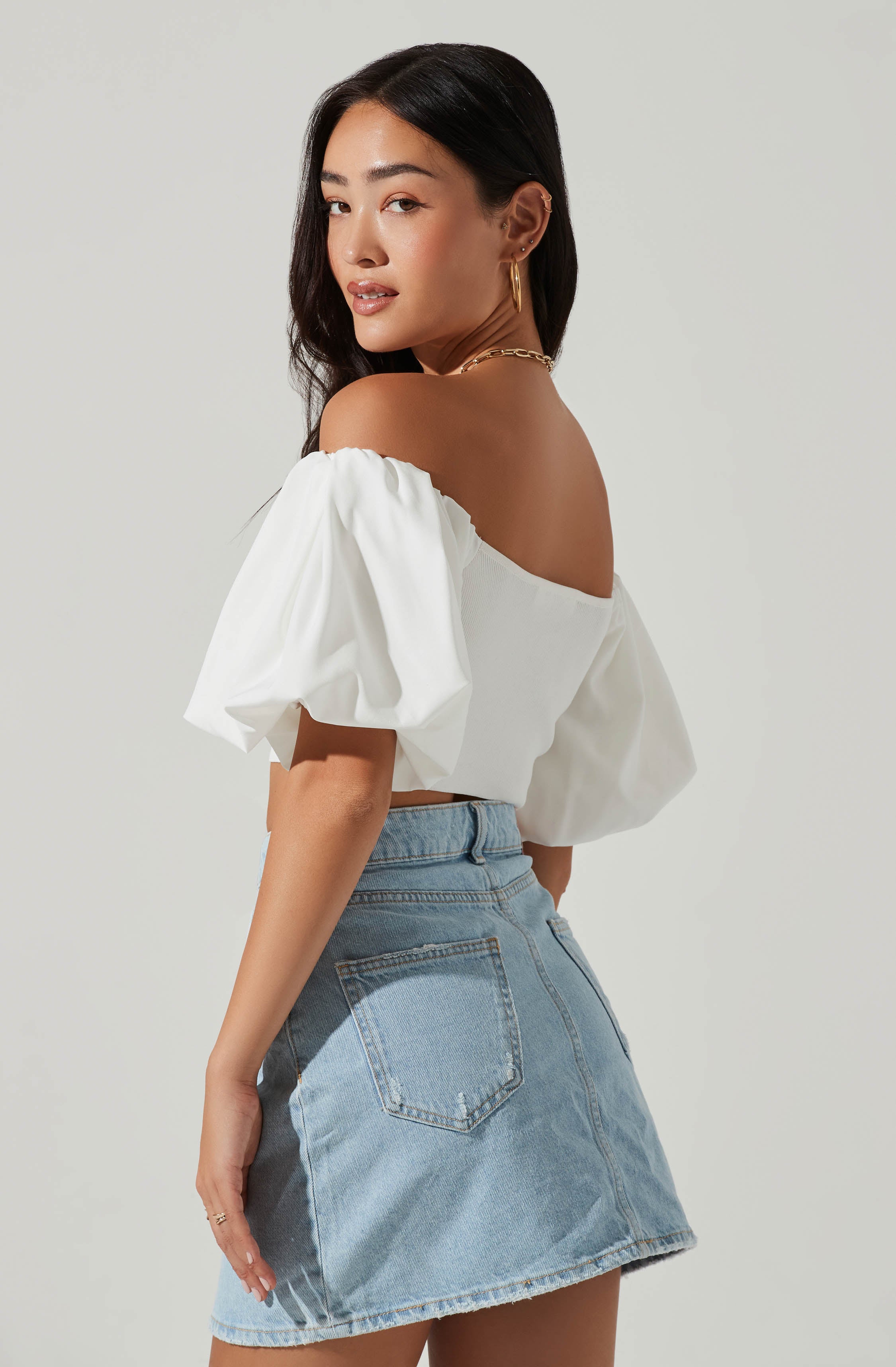 Carminia Sweater Knit Off Shoulder Puff Sleeve Top-Aljck