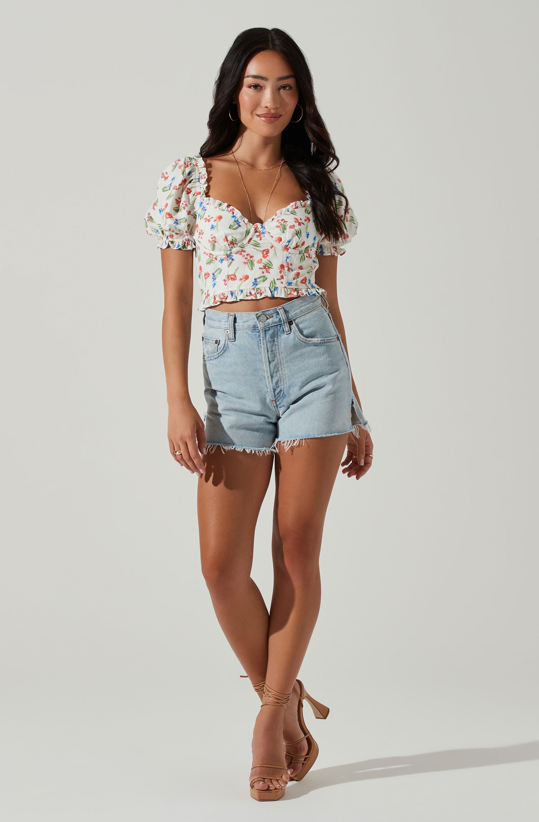 Feronia Floral Sweetheart Puff Sleeve Top-Aljck