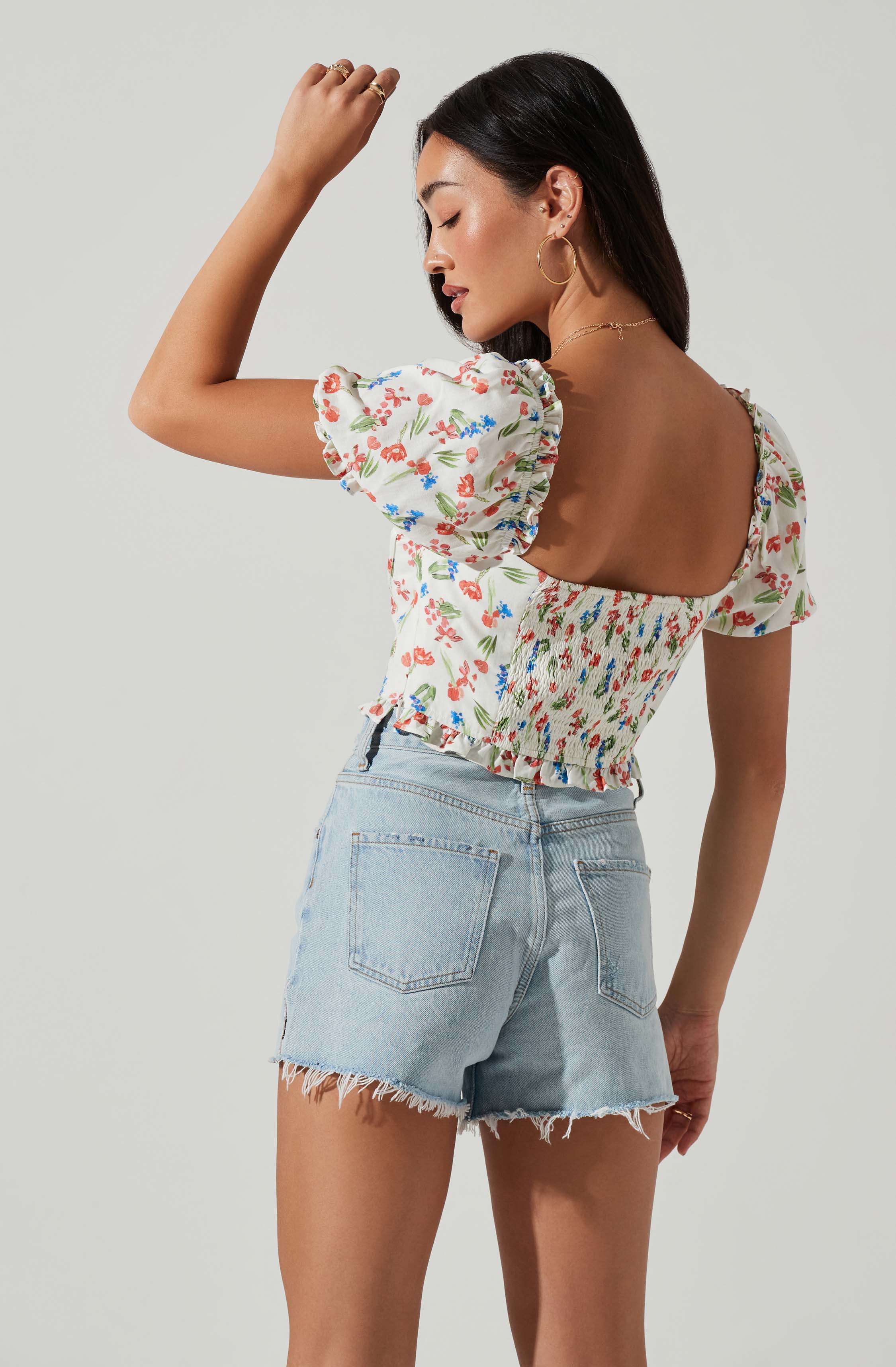 Feronia Floral Sweetheart Puff Sleeve Top-Aljck