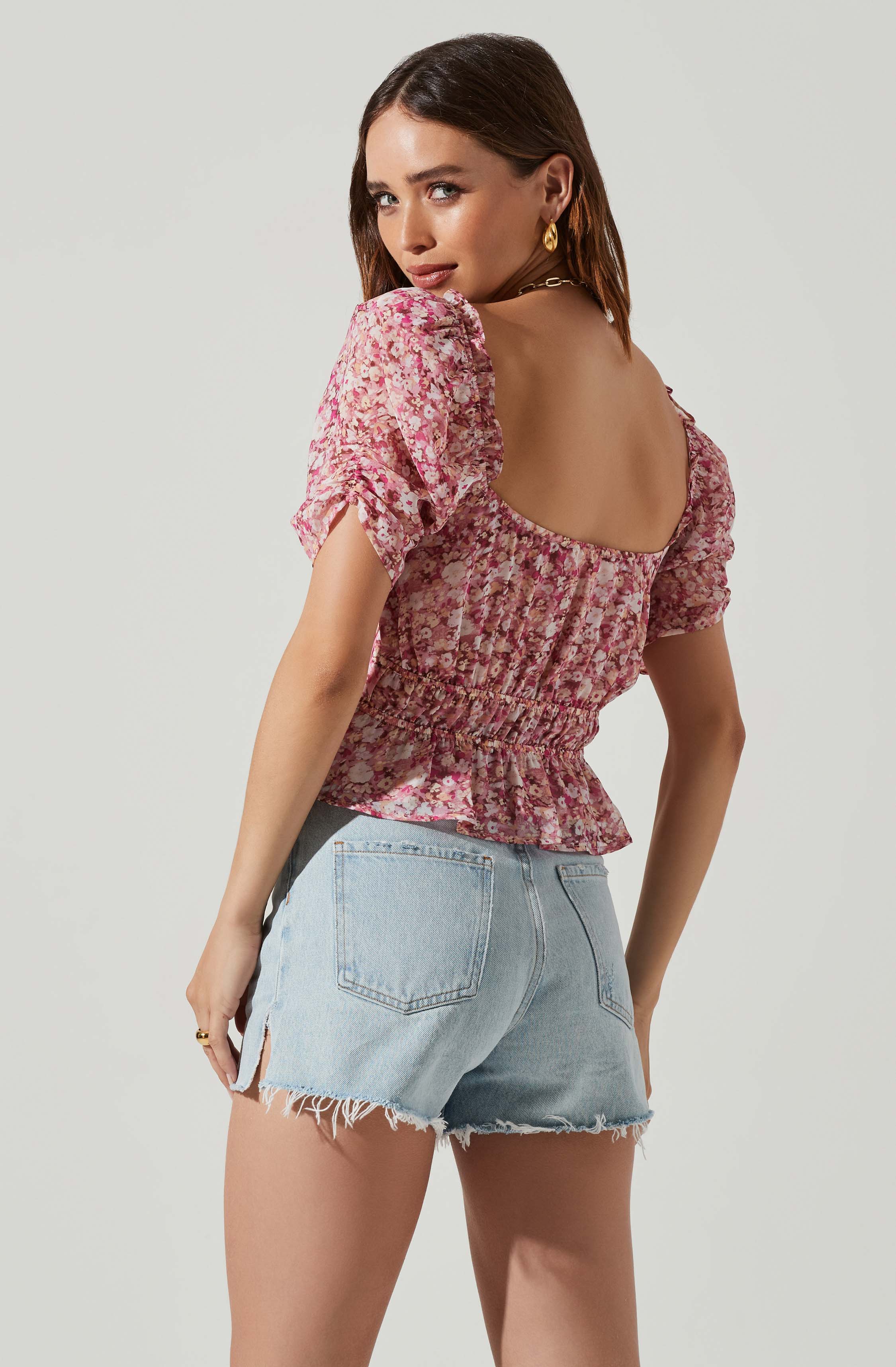 Nayeli Floral Print Short Sleeve Top-Aljck