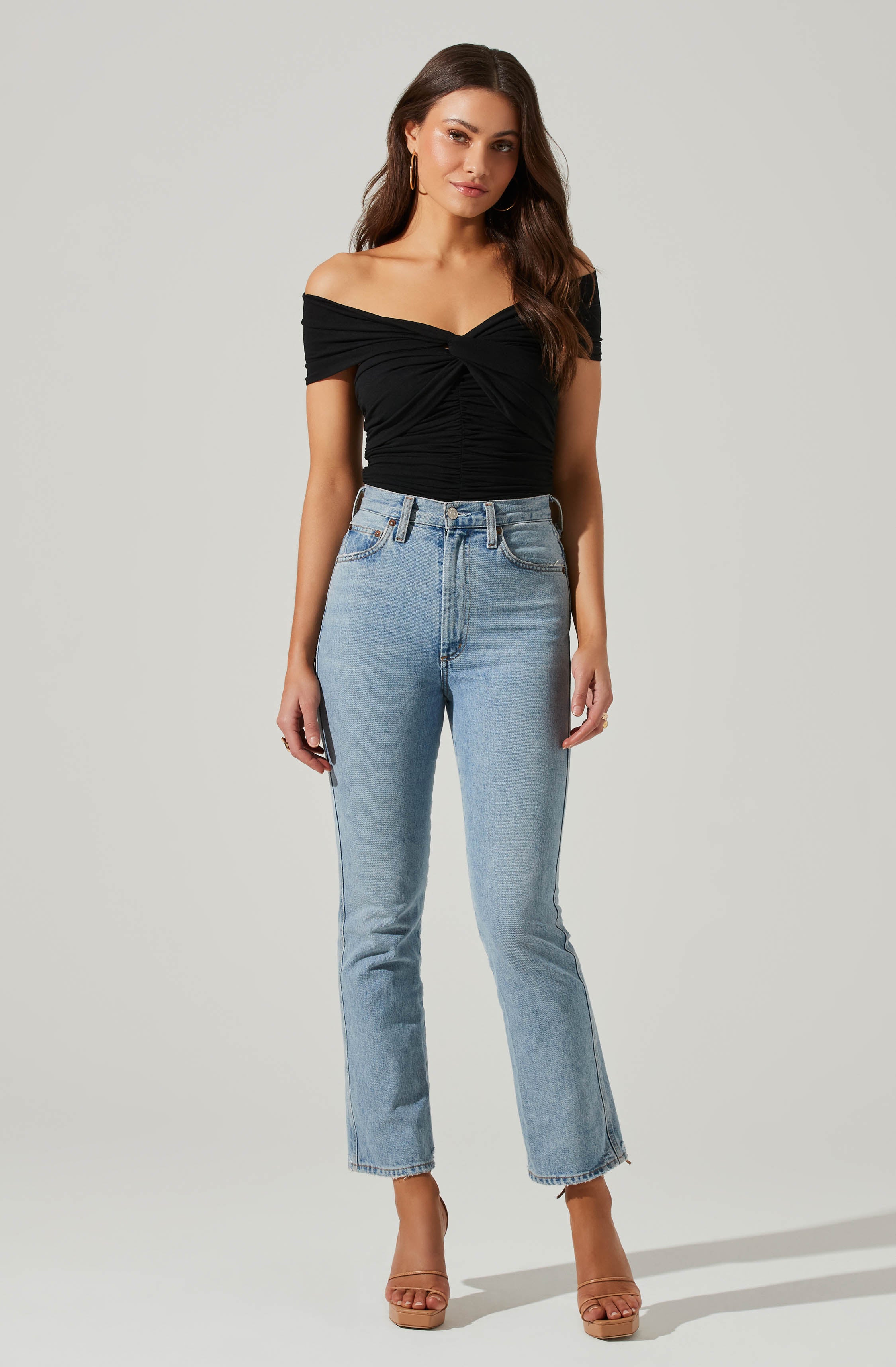 Cornelia Ruched Off Shoulder Bodysuit-Aljck