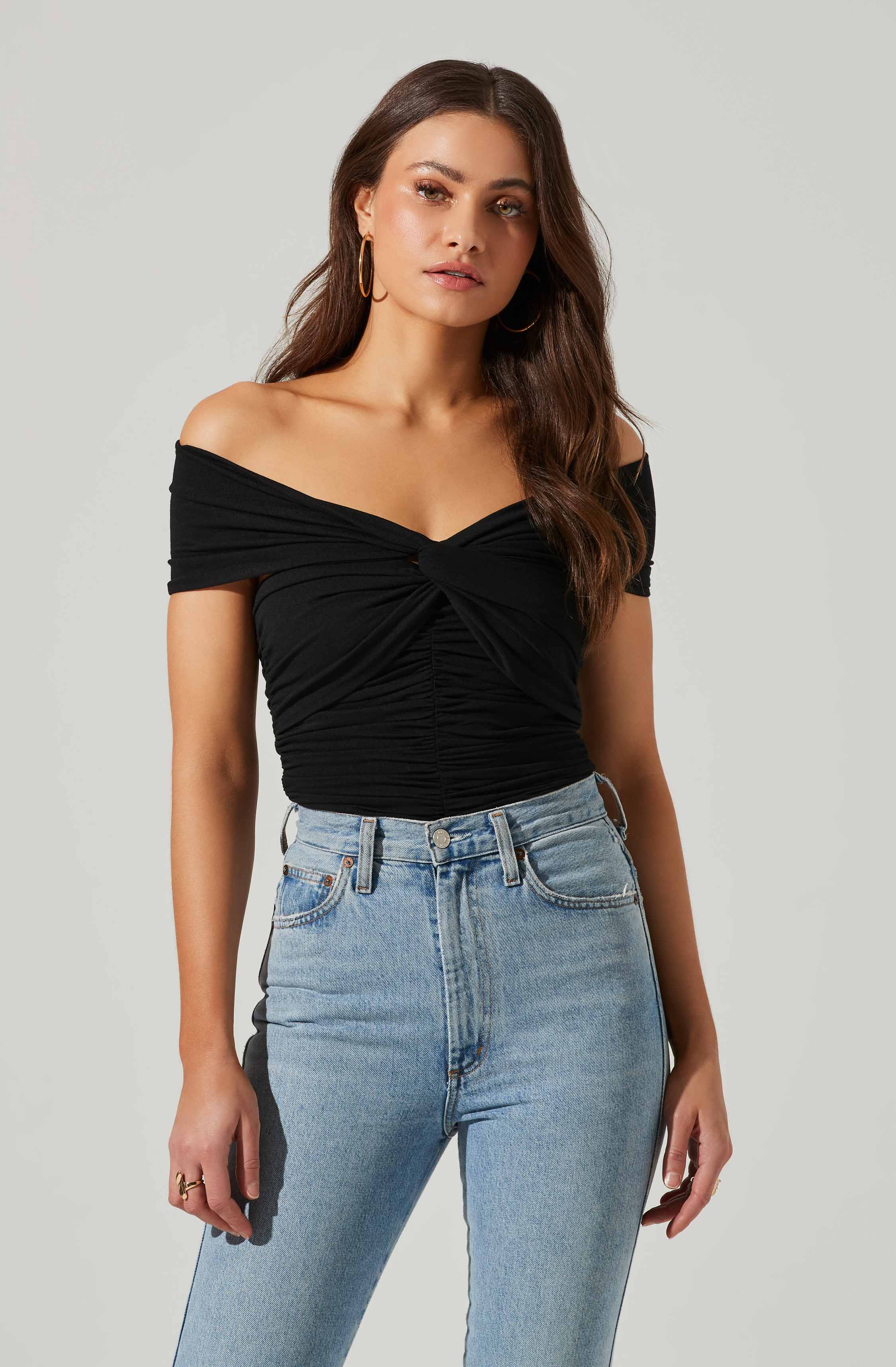 Cornelia Ruched Off Shoulder Bodysuit-Aljck