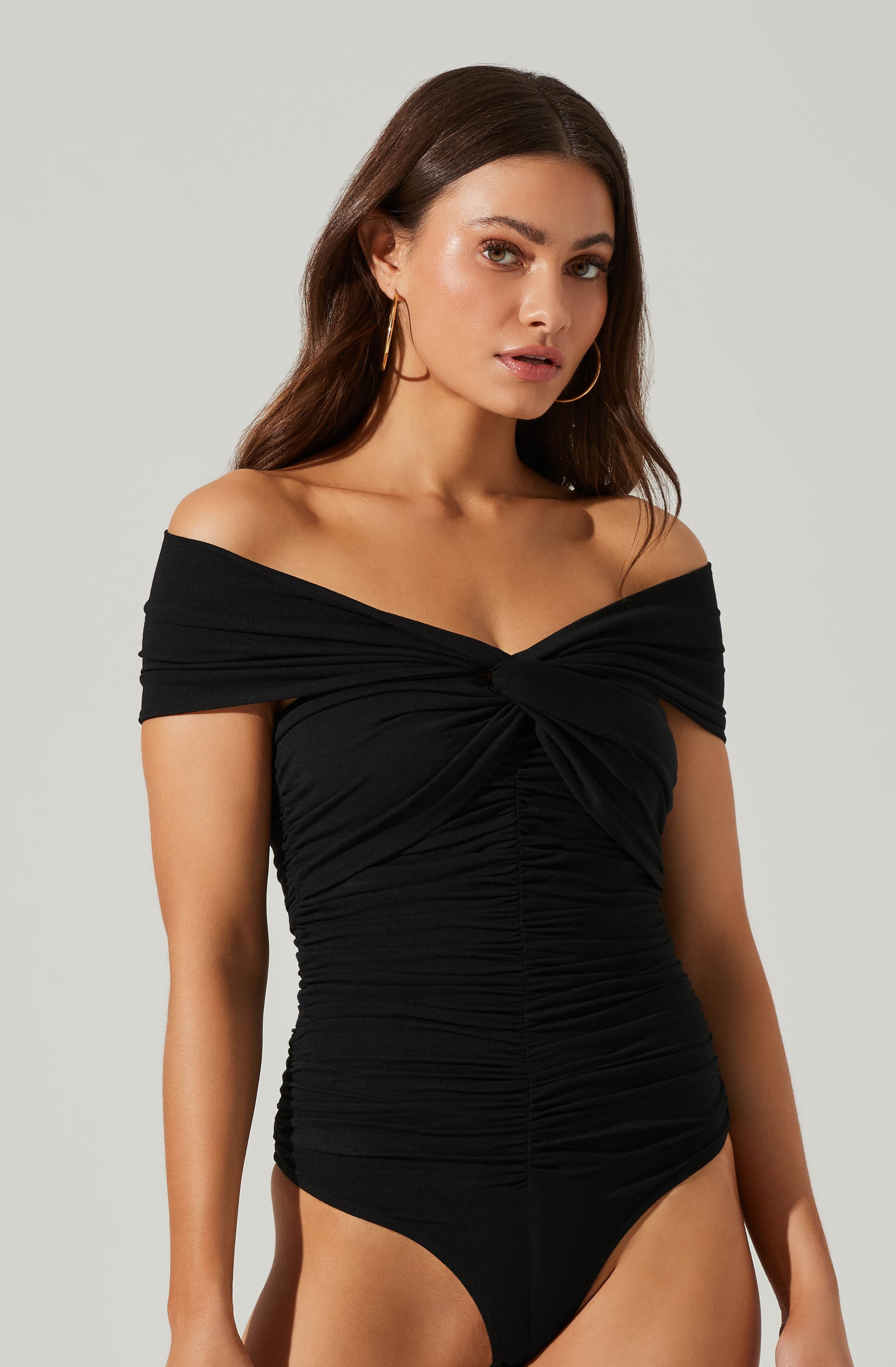 Cornelia Ruched Off Shoulder Bodysuit-Aljck