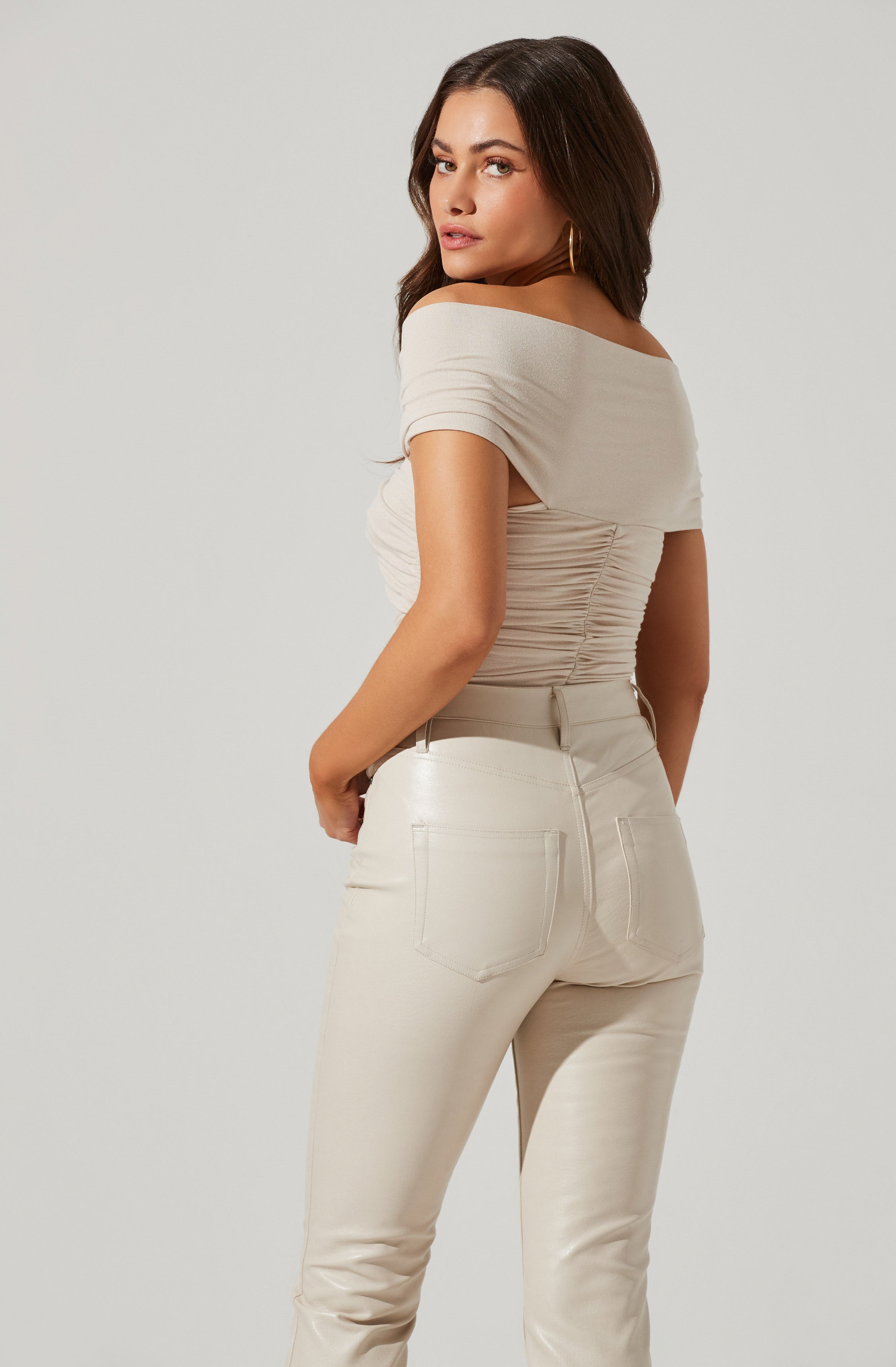 Cornelia Ruched Off Shoulder Bodysuit-Aljck