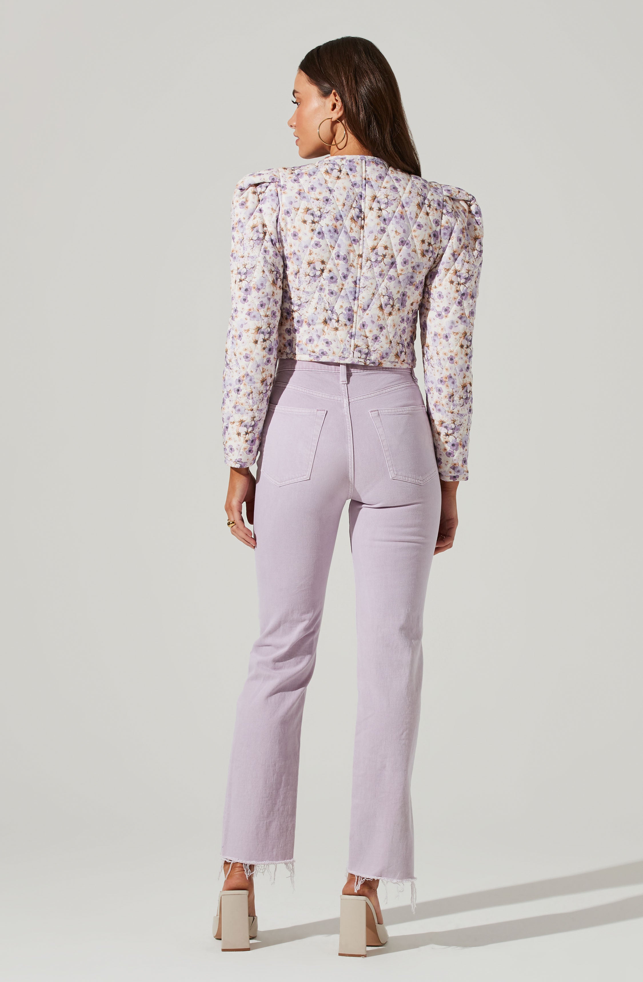 Brea Floral Quilted Cropped Puff Sleeve Jacket-Aljck