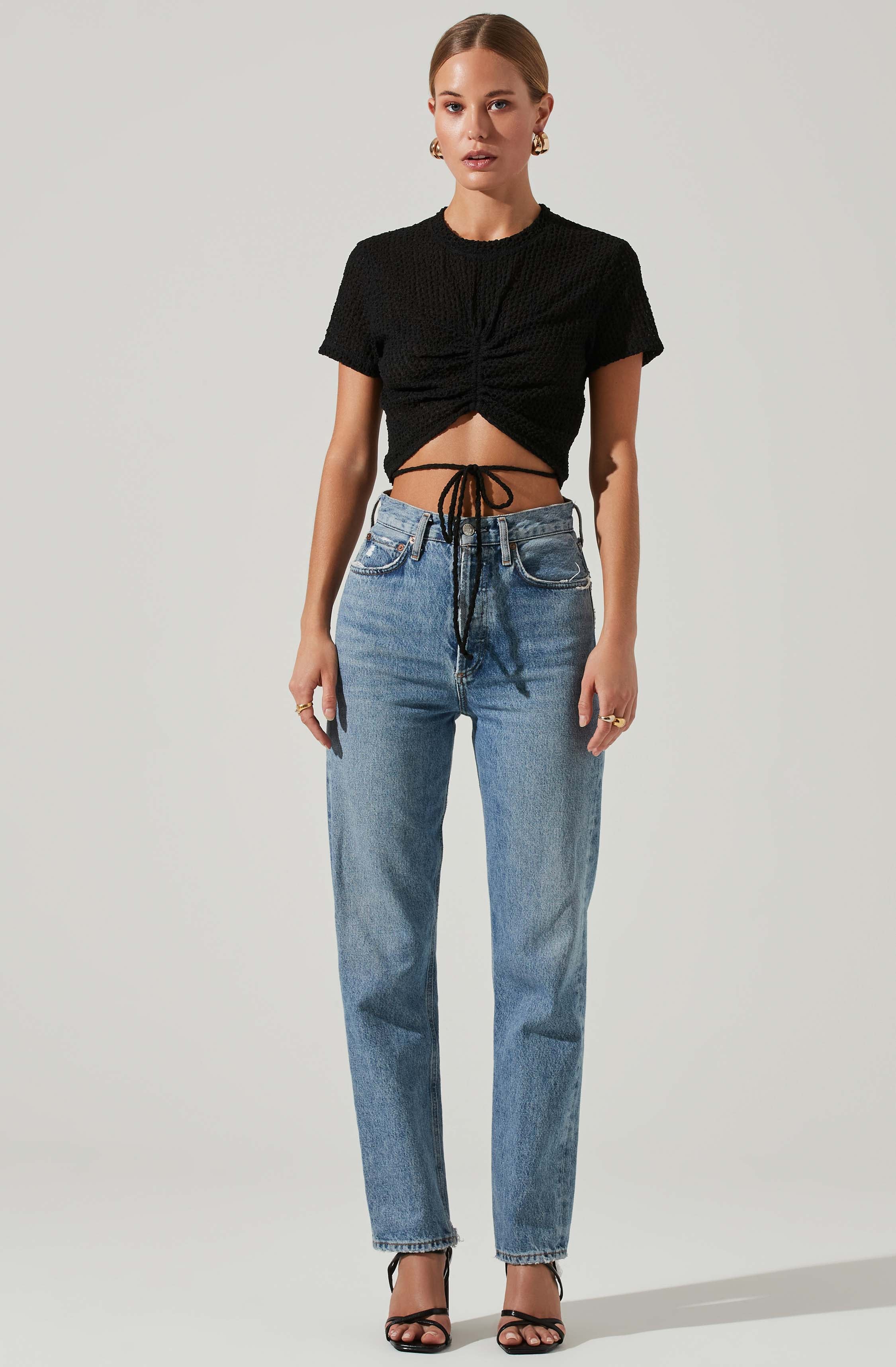 Cyrus Cropped Tie Waist Top-Aljck