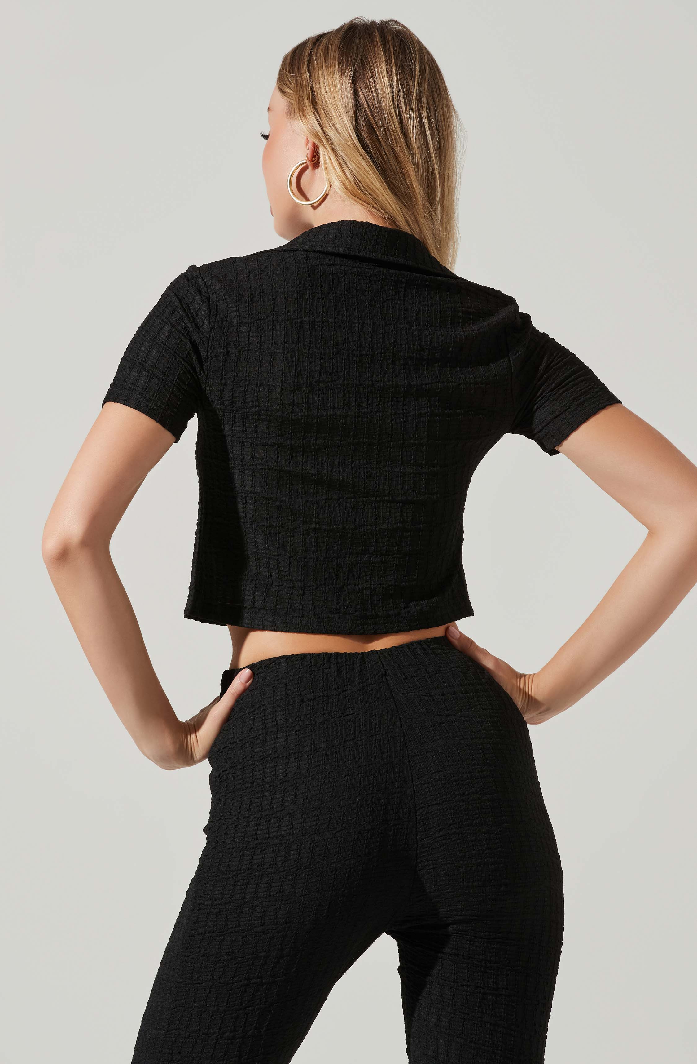 Zoey Collared Tie Front Top-Aljck