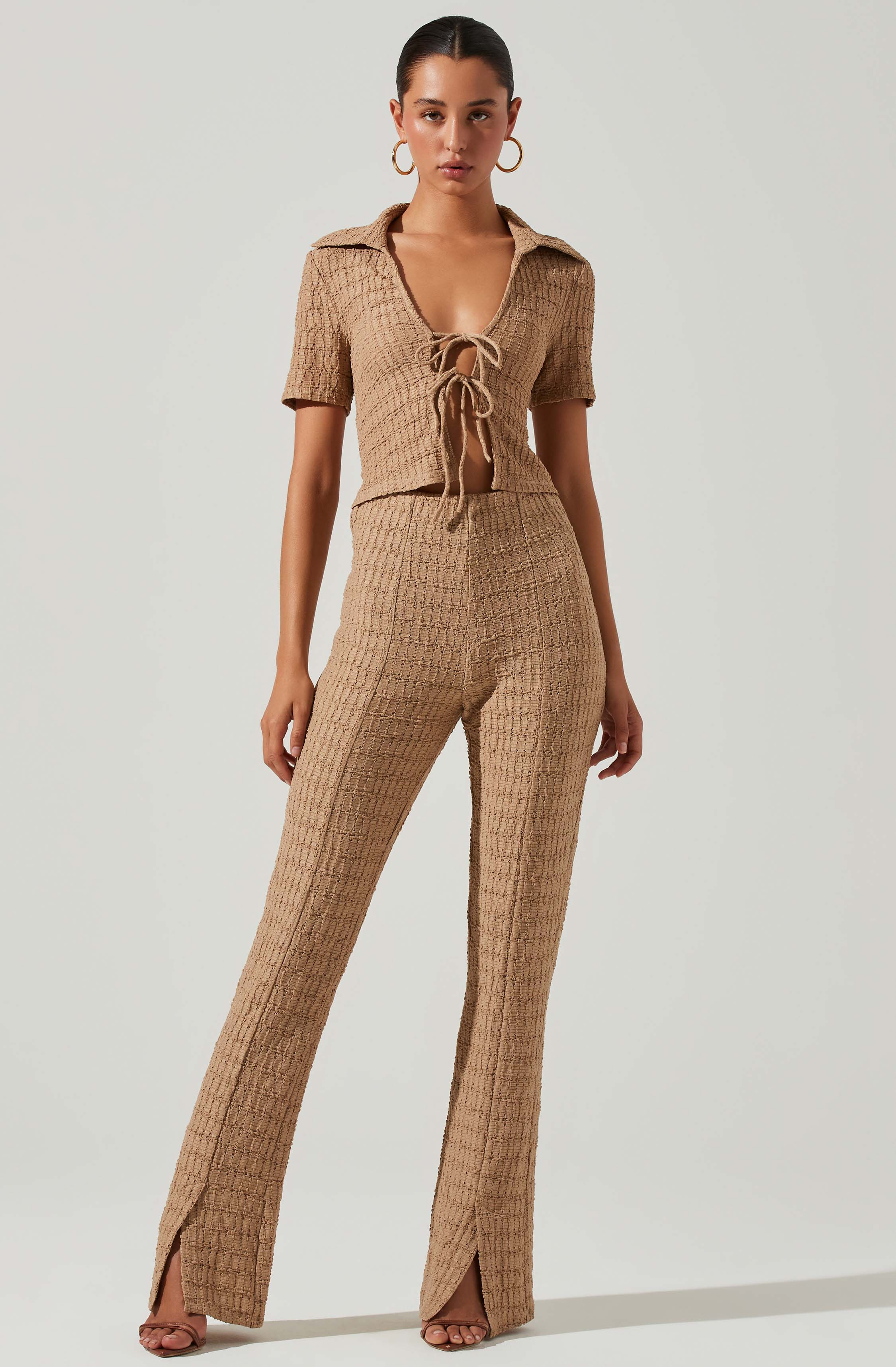 Zoey Collared Tie Front Top-Aljck