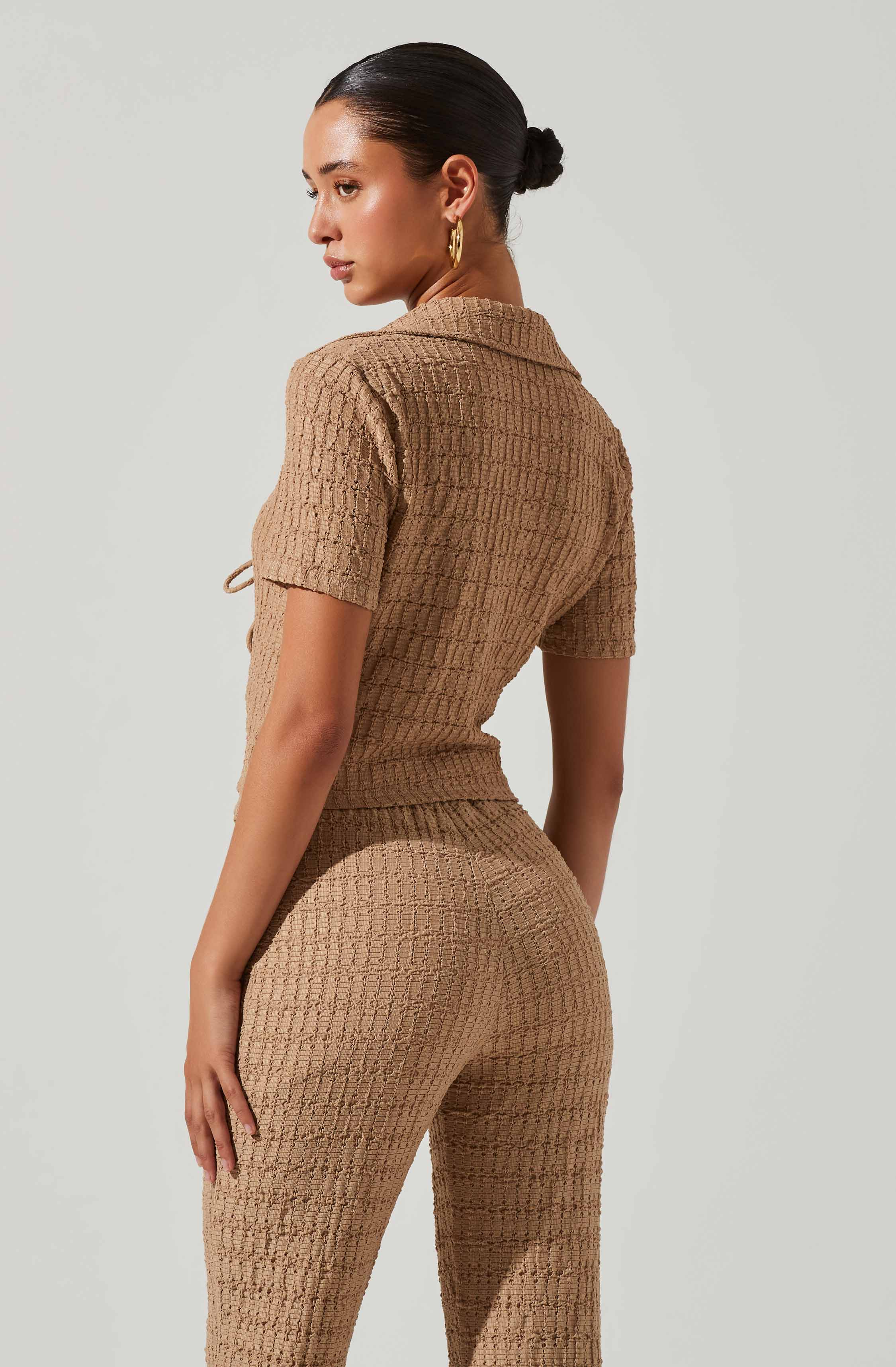 Zoey Collared Tie Front Top-Aljck