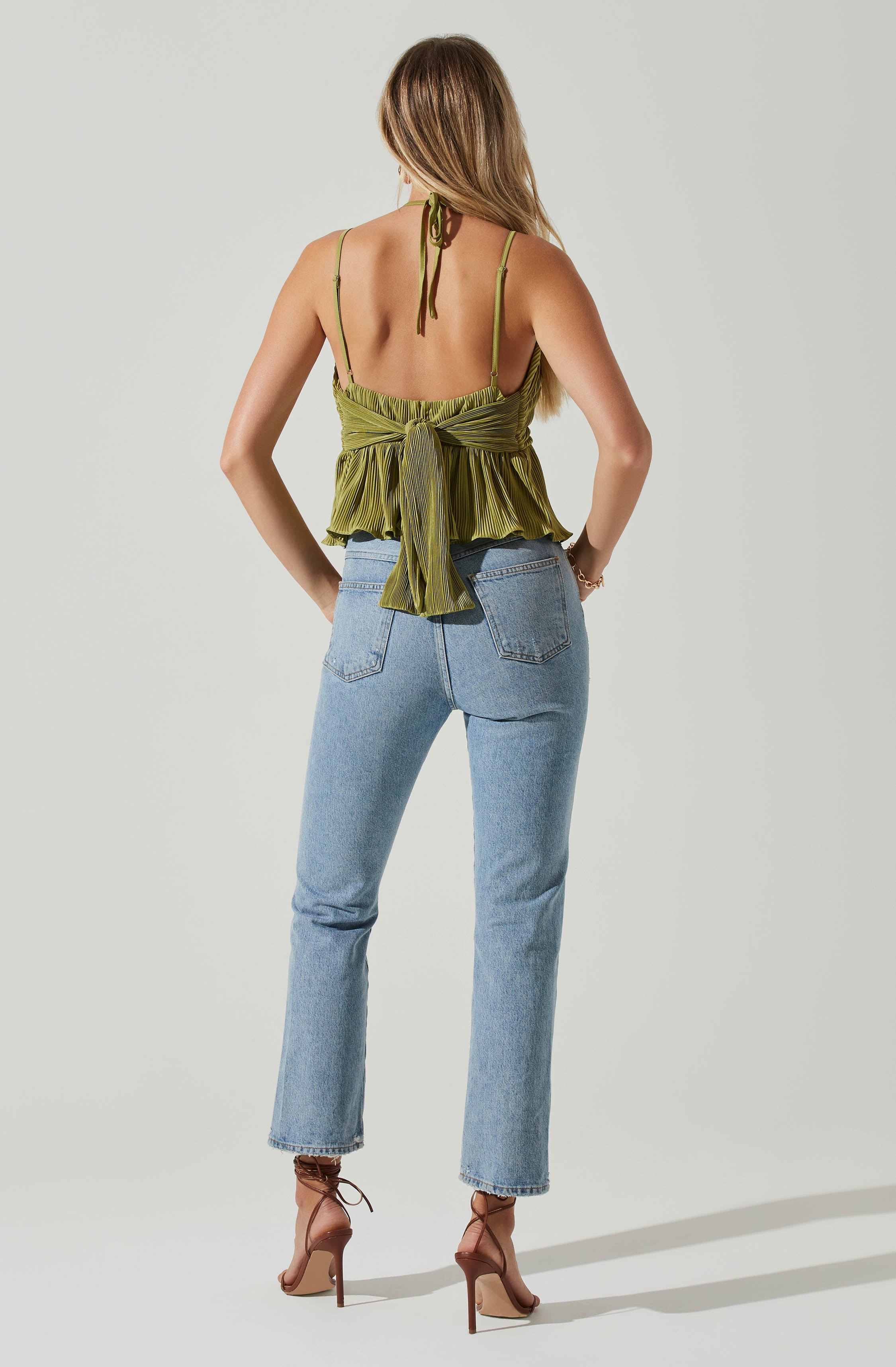 Raine Pleated Tie Halter Top-Aljck