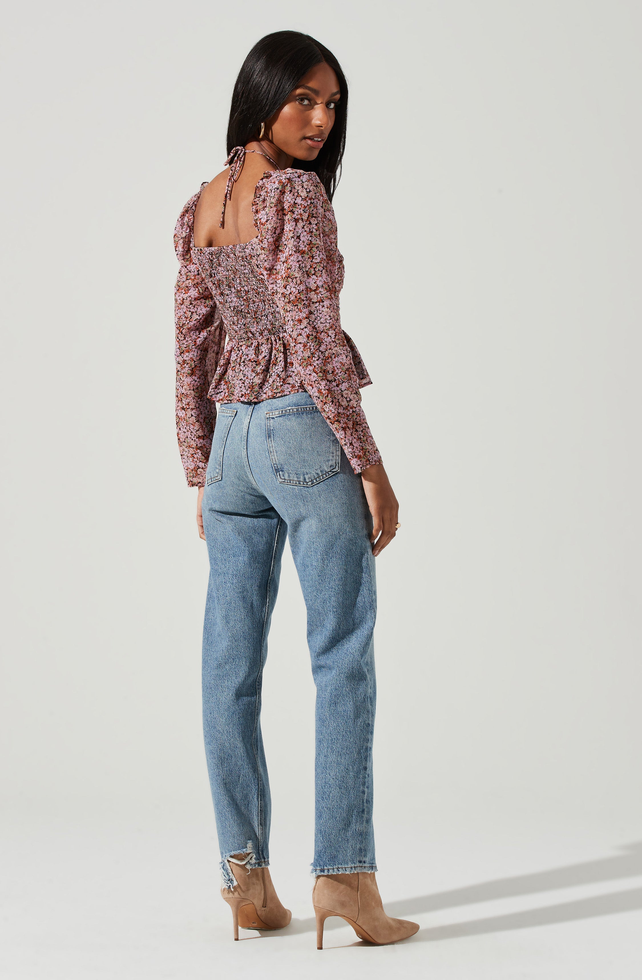 Toni Ruched Halter Long Sleeve Peplum Top-Aljck