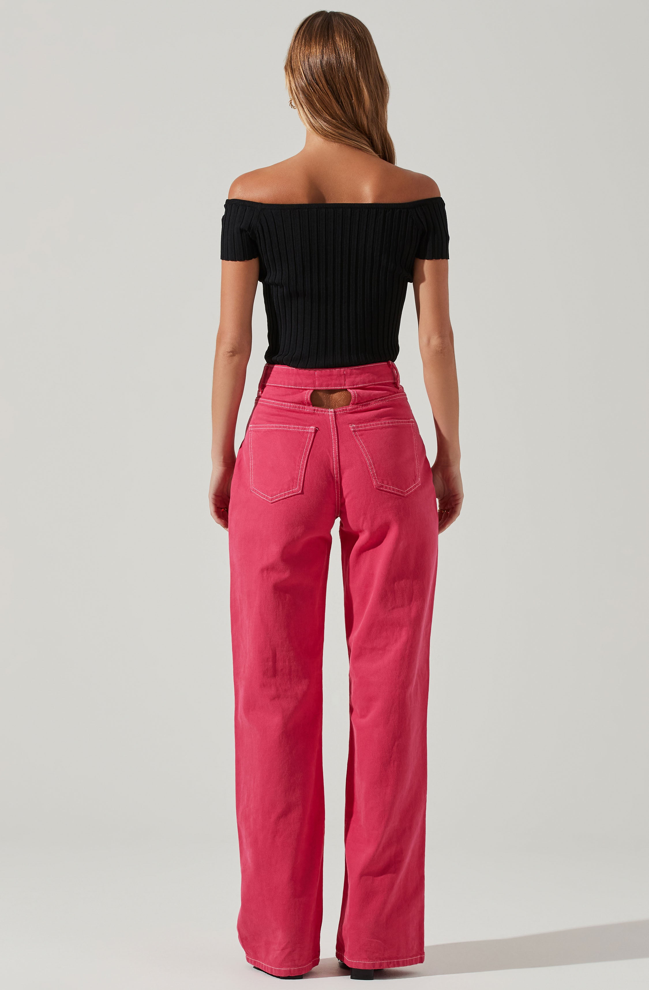 Leslie Off Shoulder Ribbed Knit Sweater-Aljck