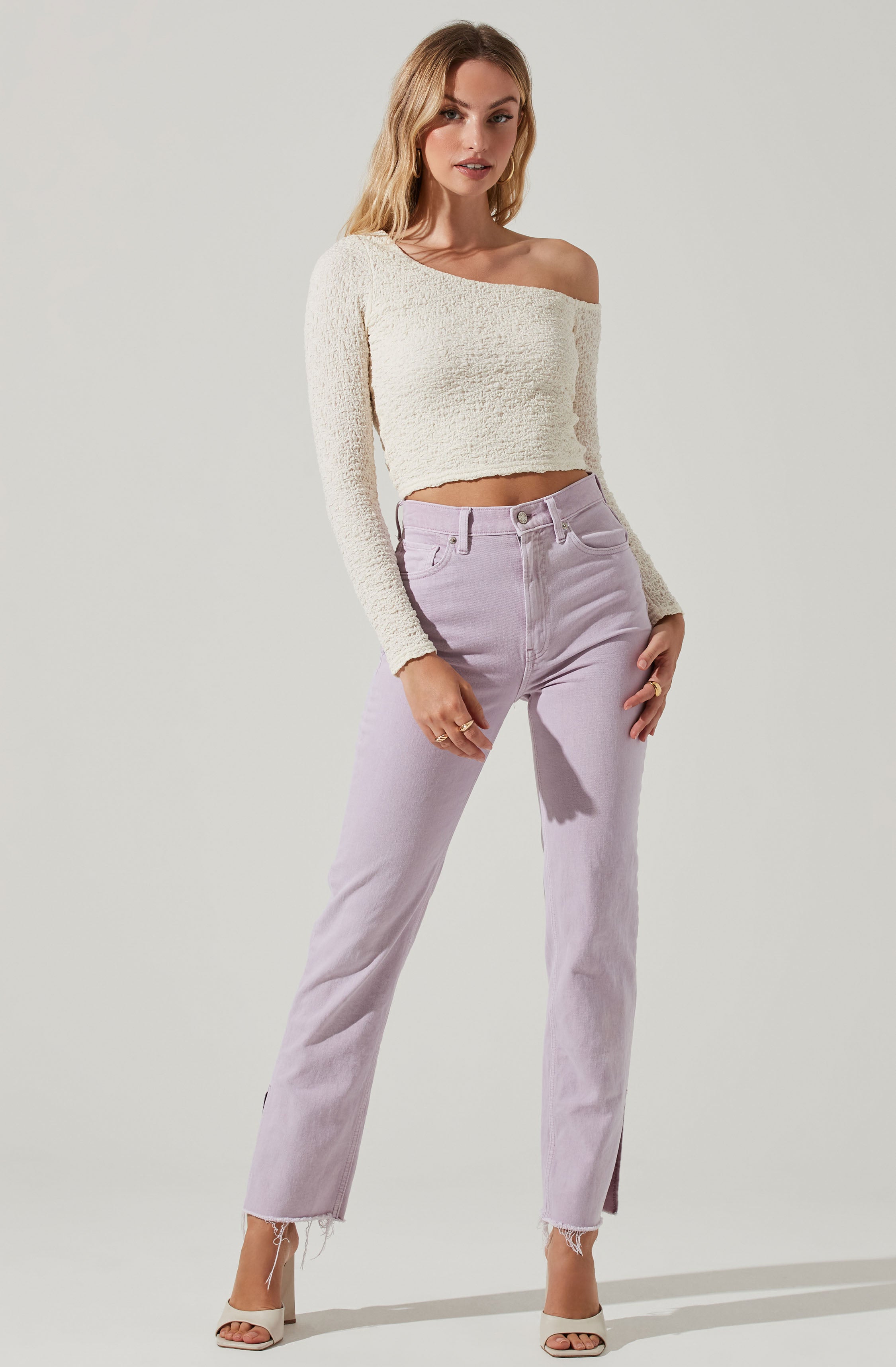 Finley Crinkled Off Shoulder Long Sleeve Crop Top-Aljck