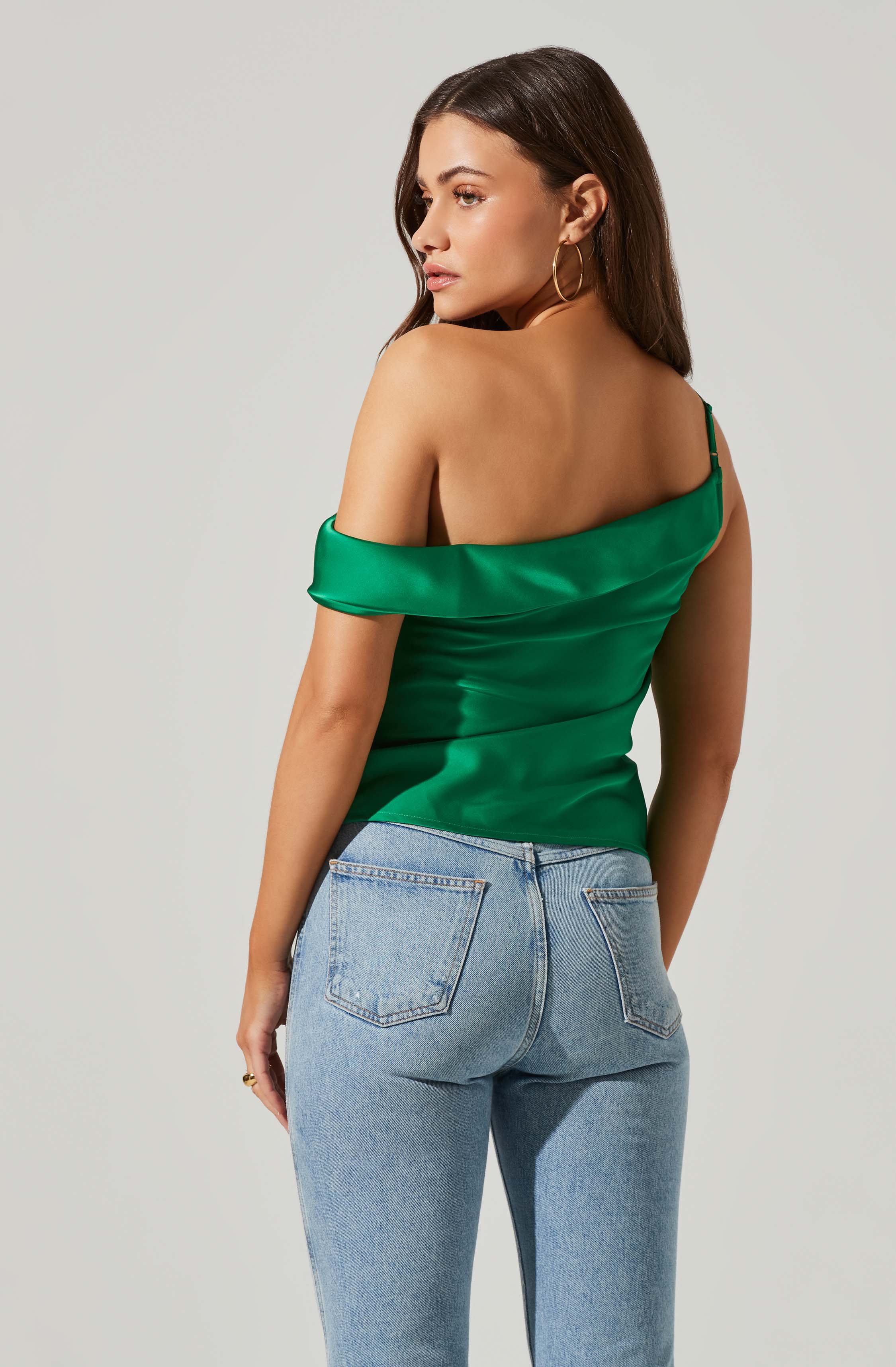 Shion Satin Off Shoulder Top-Aljck