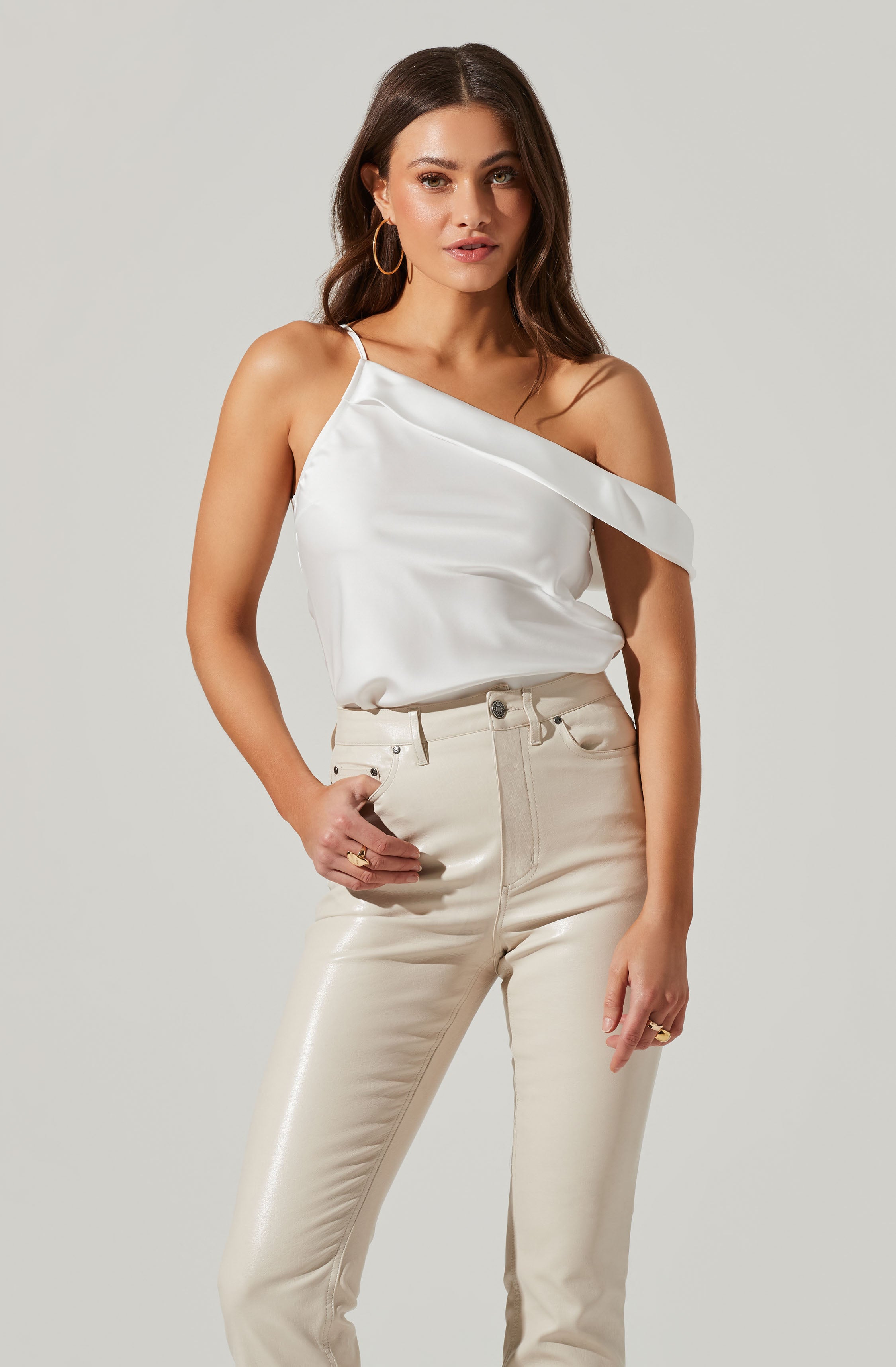 Shion Satin Off Shoulder Top-Aljck
