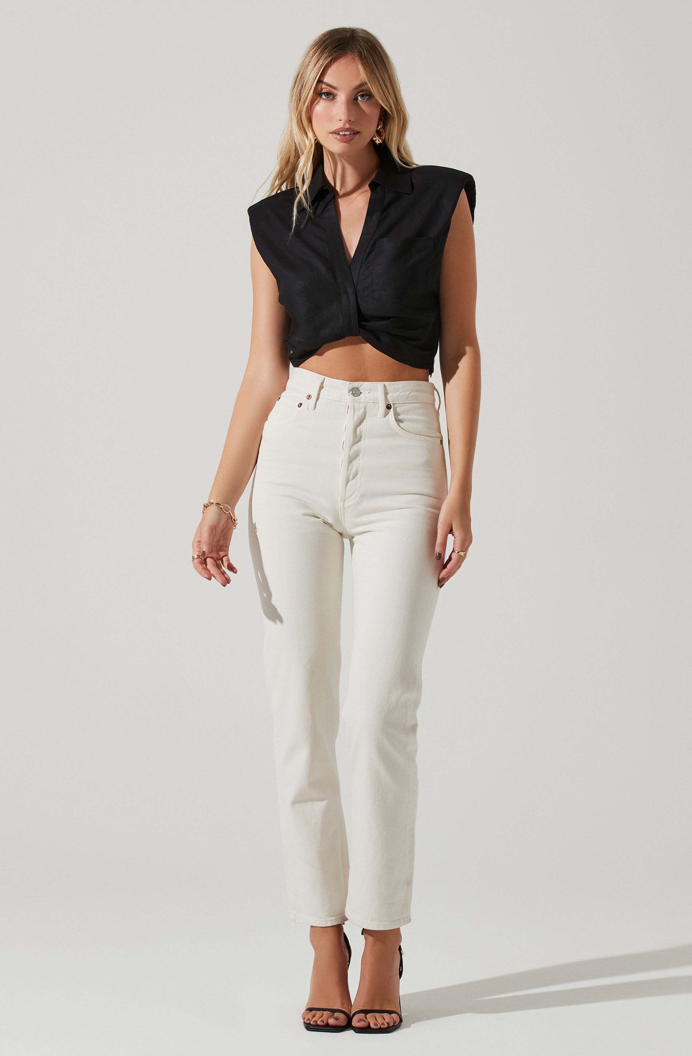 Kathlynn Front Twist Collared Top-Aljck