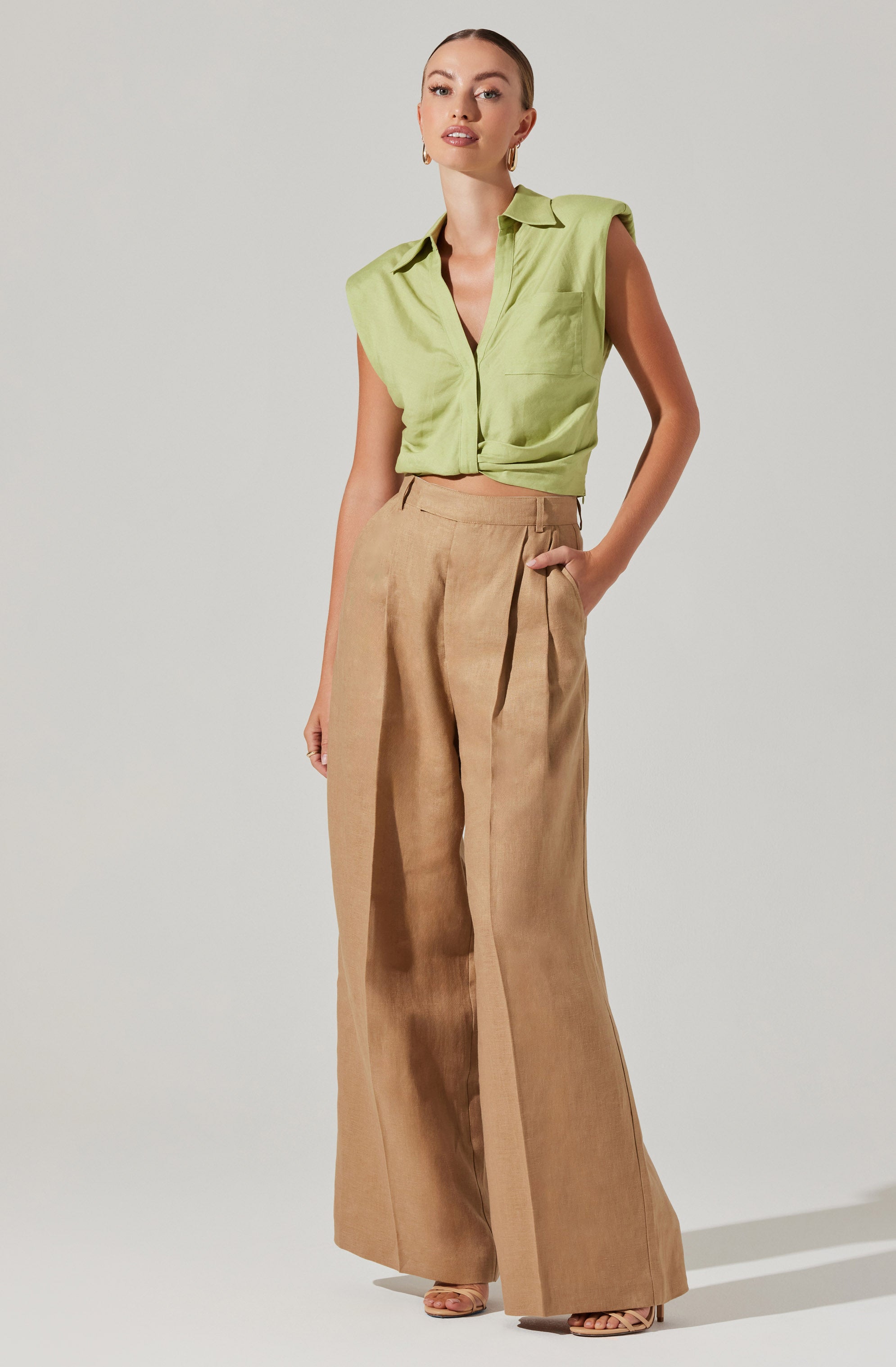 Kathlynn Front Twist Collared Top-Aljck