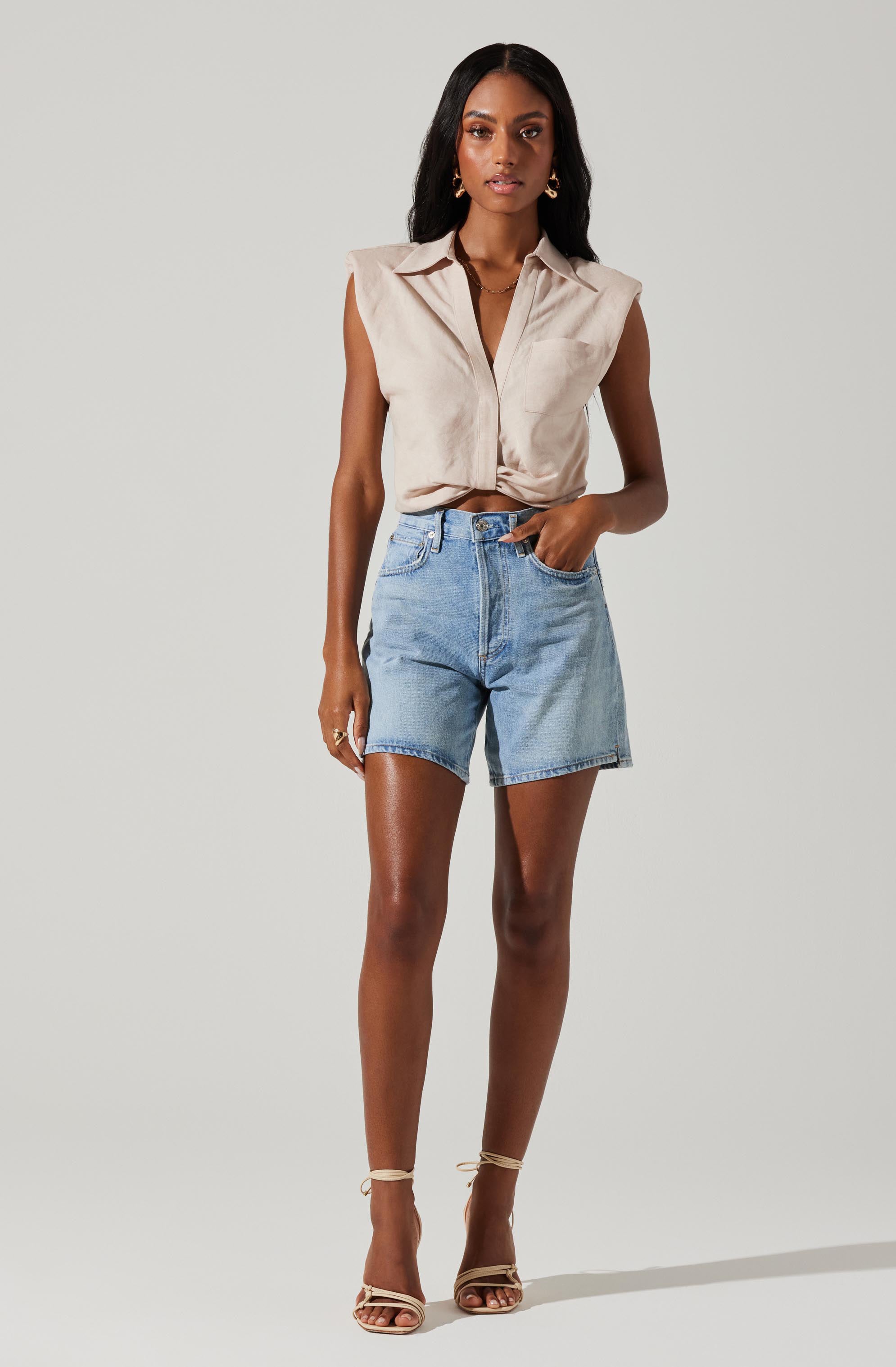 Kathlynn Front Twist Collared Top-Aljck